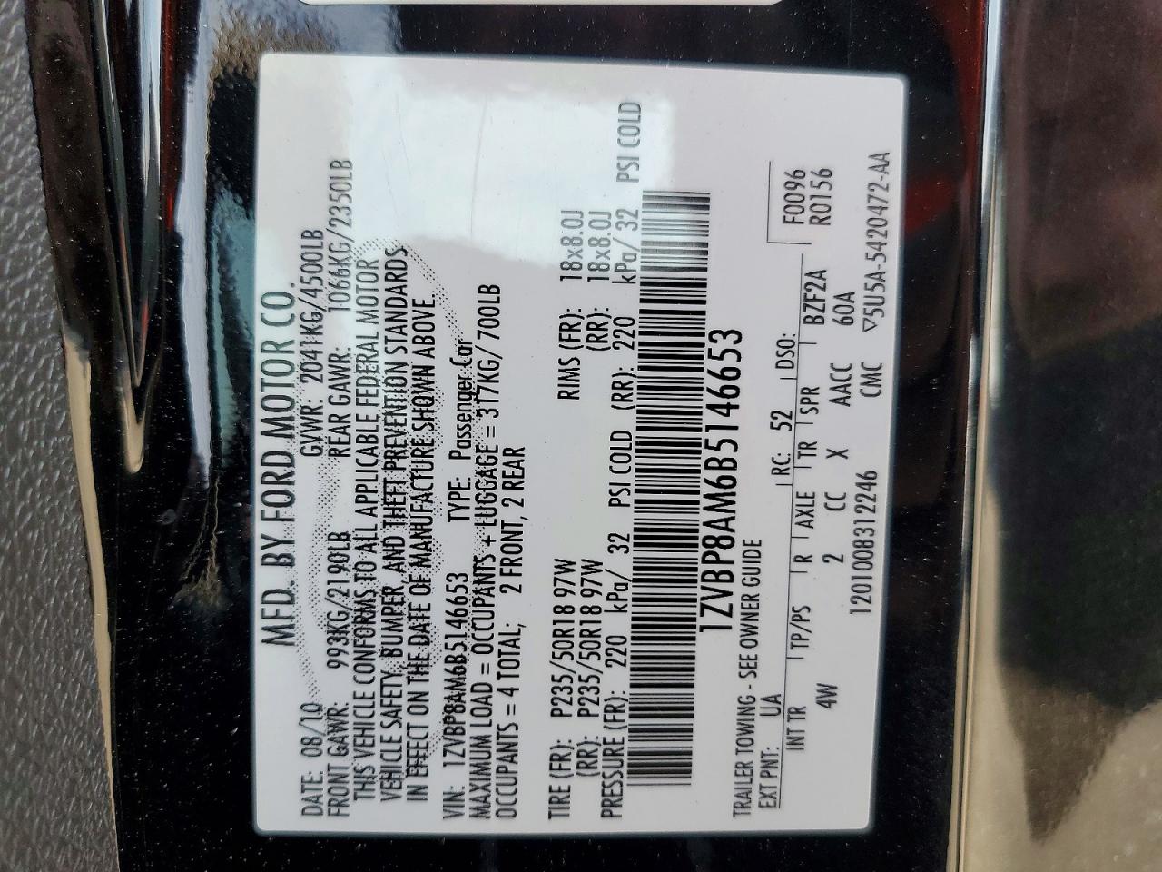 2011 Ford Mustang Base Black vin: 1ZVBP8AM6B5146653