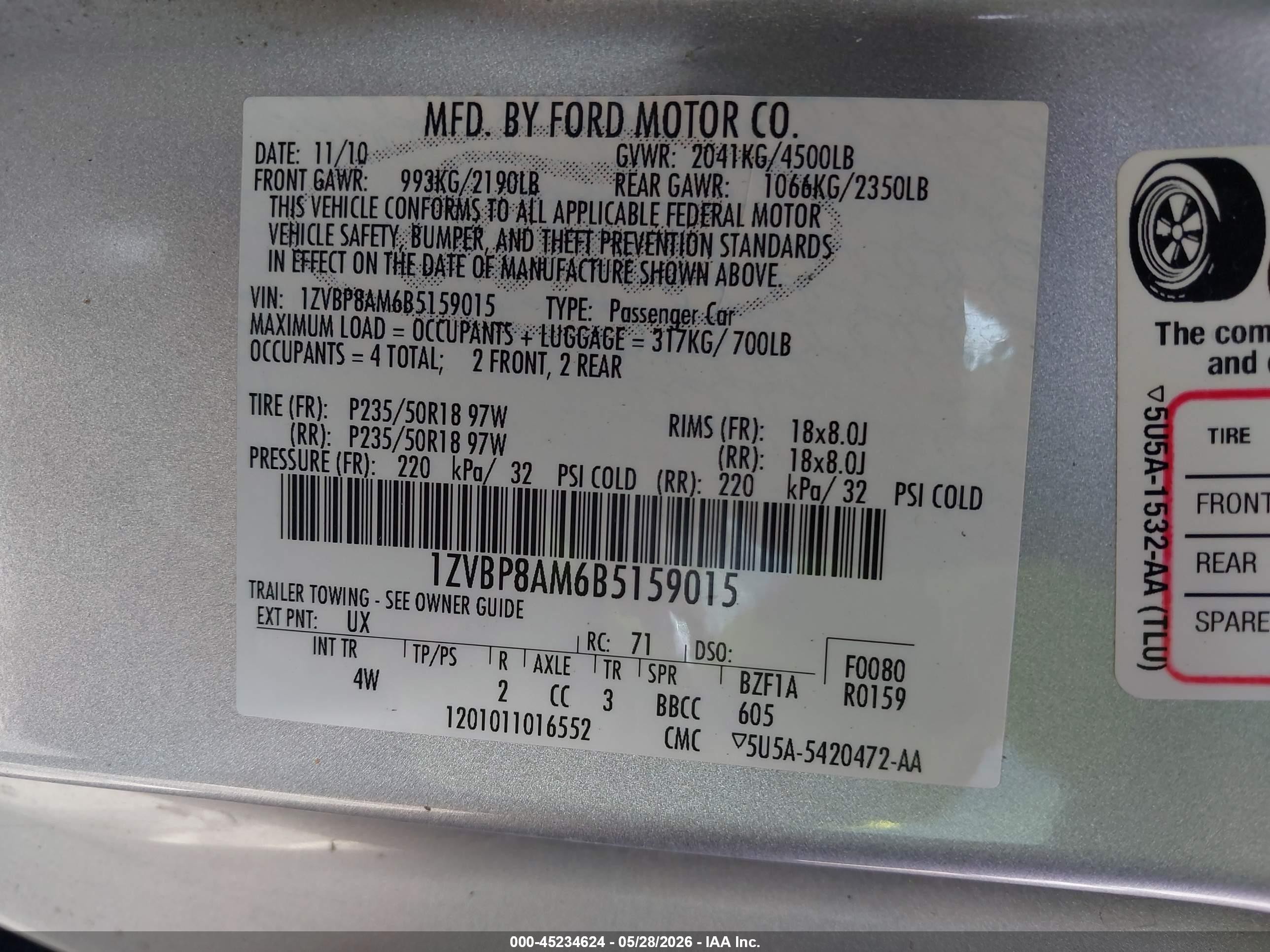 2011 Ford Mustang V6 Premium Silver vin: 1ZVBP8AM6B5159015