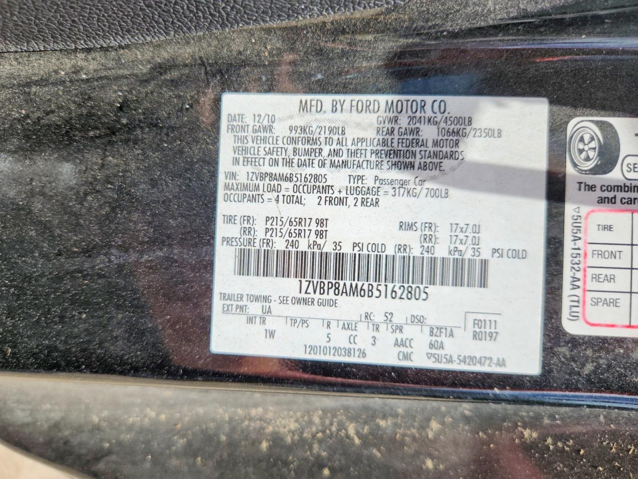 2011 Ford Mustang Черный vin: 1ZVBP8AM6B5162805