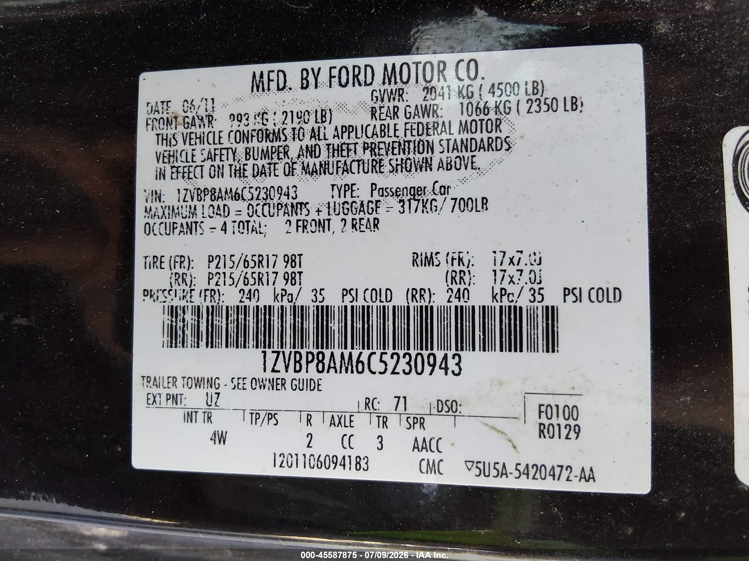 2012 Ford Mustang V6 Premium Black vin: 1ZVBP8AM6C5230943
