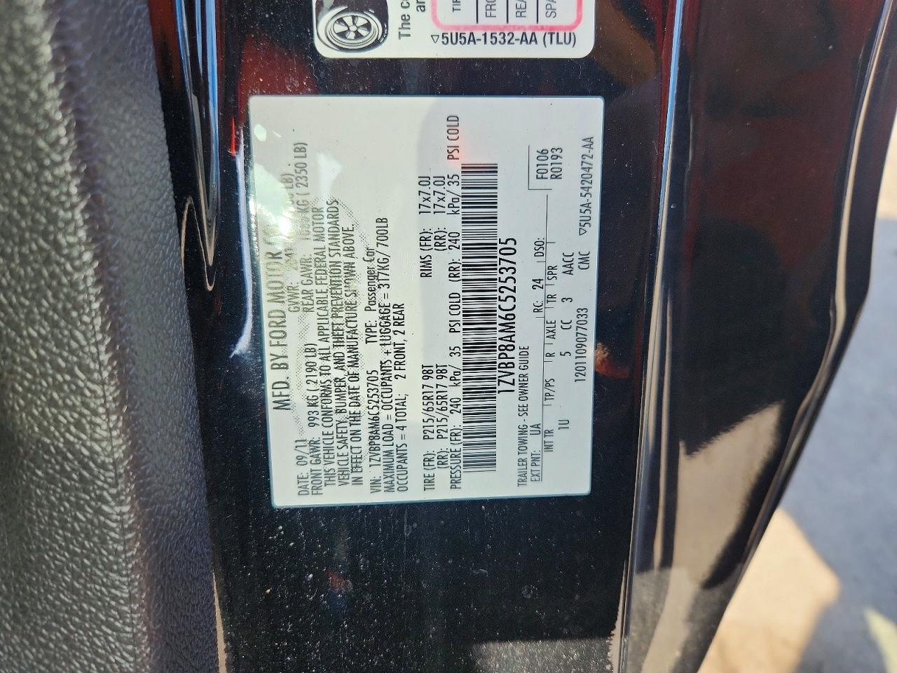 2012 Ford Mustang Black vin: 1ZVBP8AM6C5253705