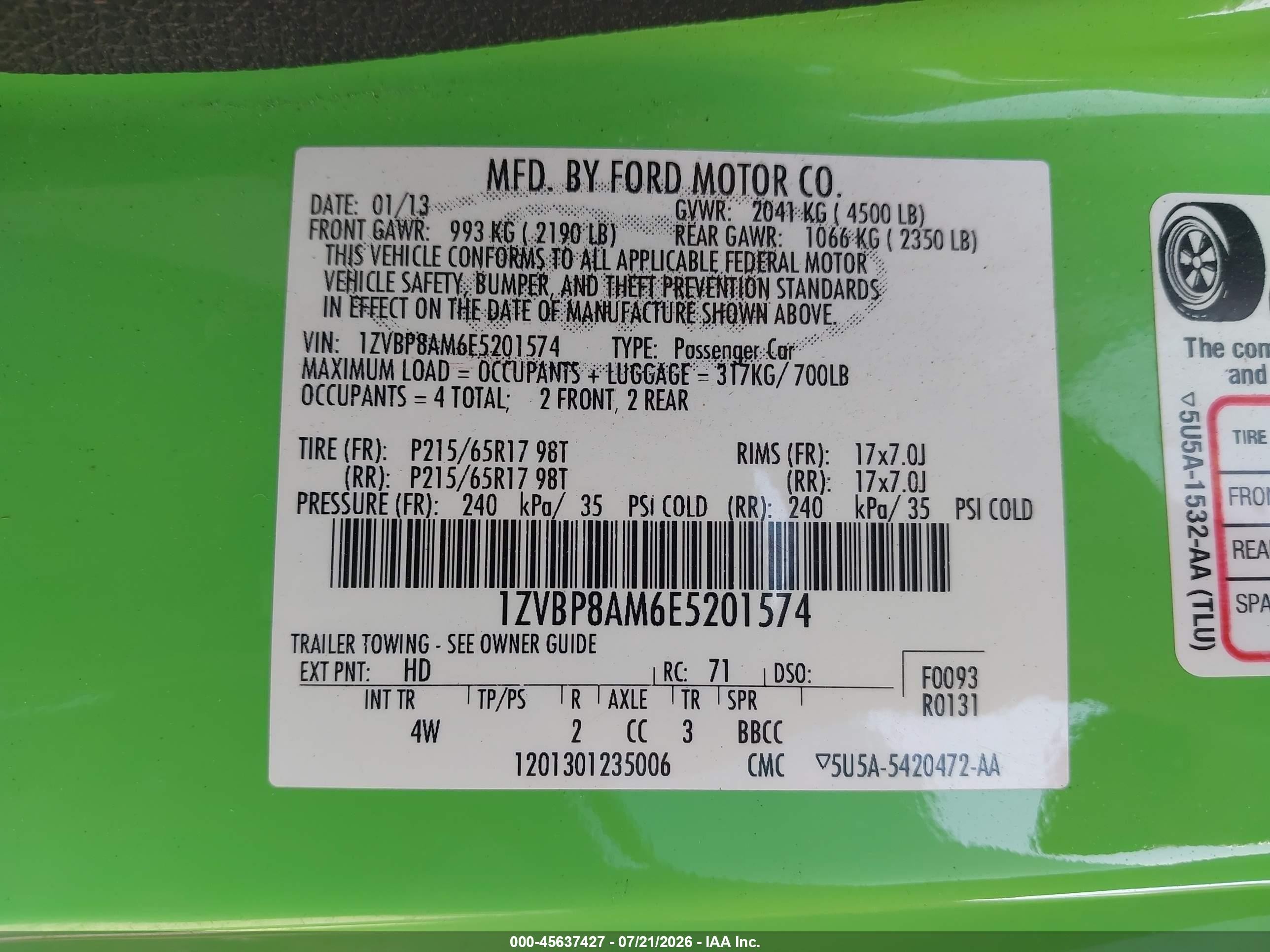 2014 Ford Mustang V6 Premium Green vin: 1ZVBP8AM6E5201574
