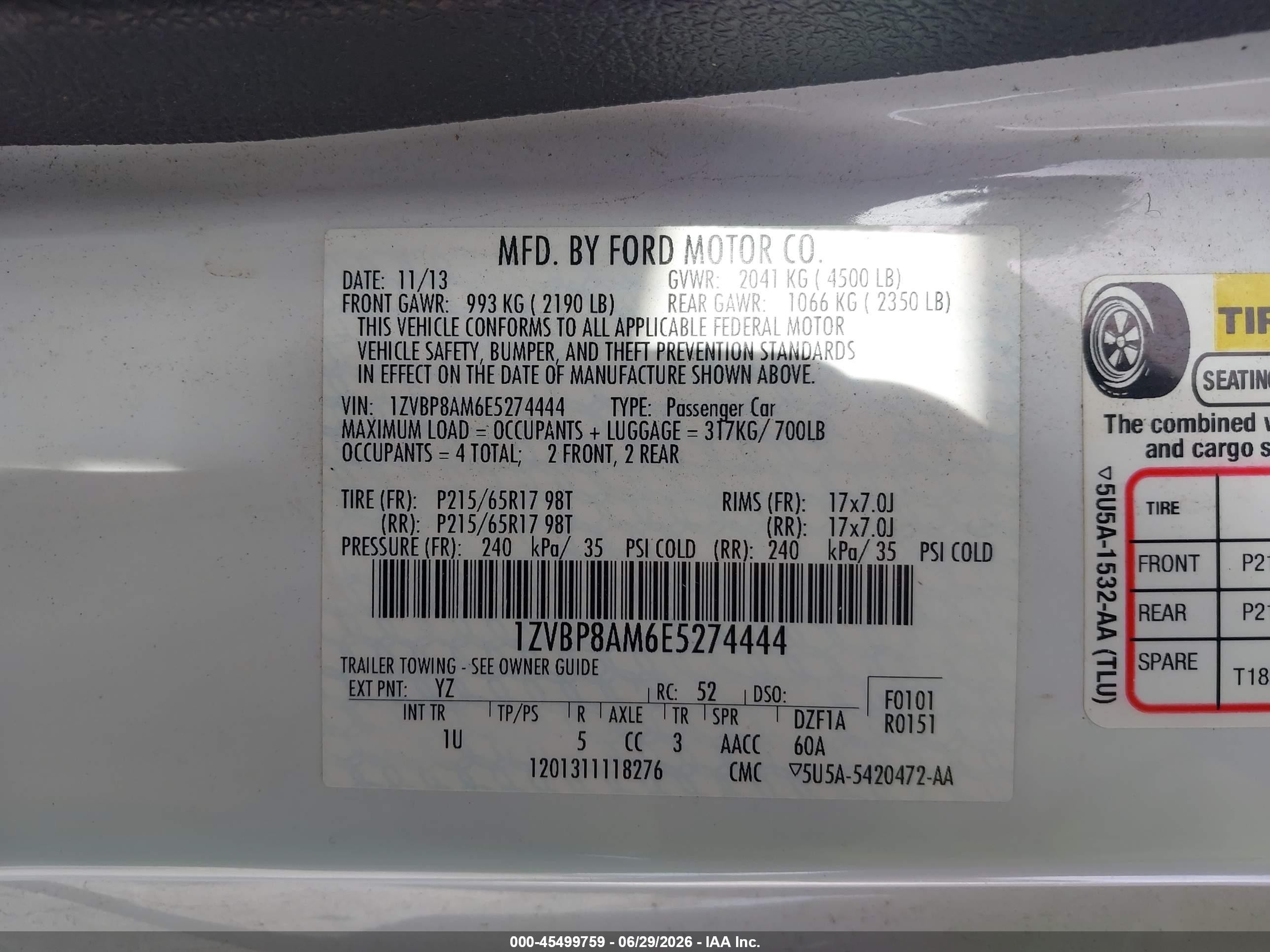 2014 Ford Mustang V6/v6 Premium White vin: 1ZVBP8AM6E5274444
