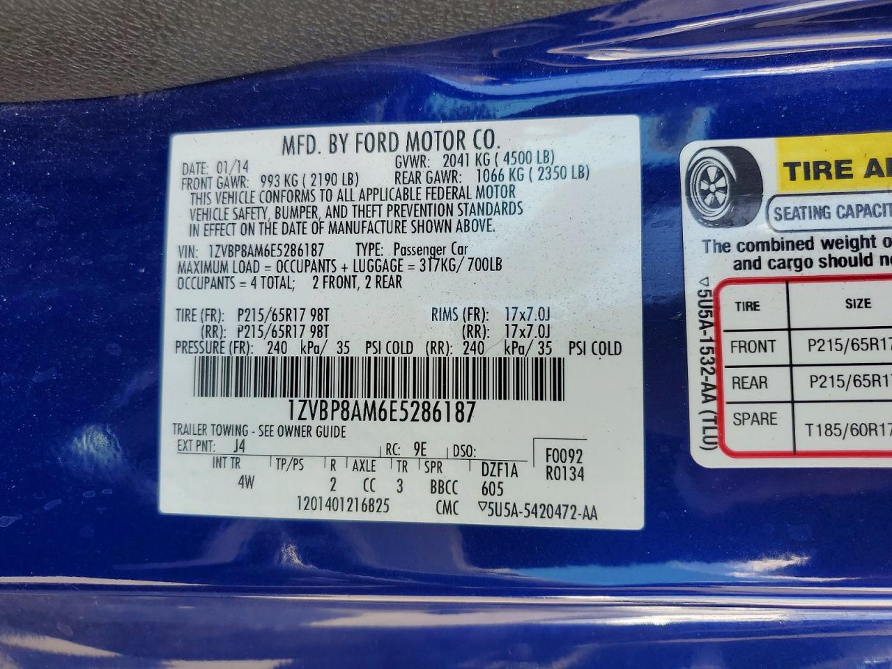 2014 Ford Mustang Blue vin: 1ZVBP8AM6E5286187