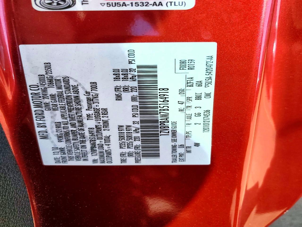 2011 Ford Mustang Красный vin: 1ZVBP8AM7B5164918