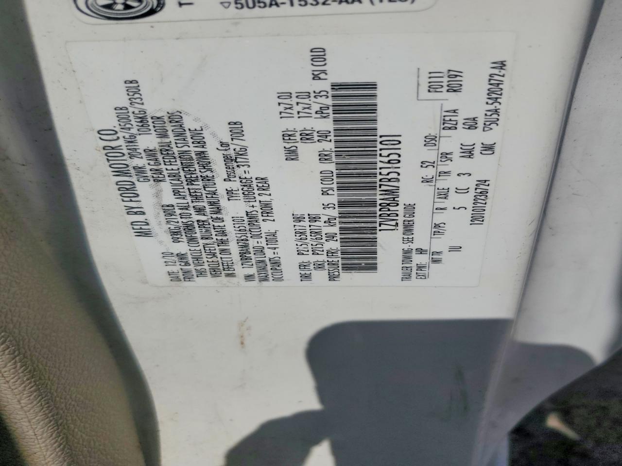 2011 Ford Mustang White vin: 1ZVBP8AM7B5165101