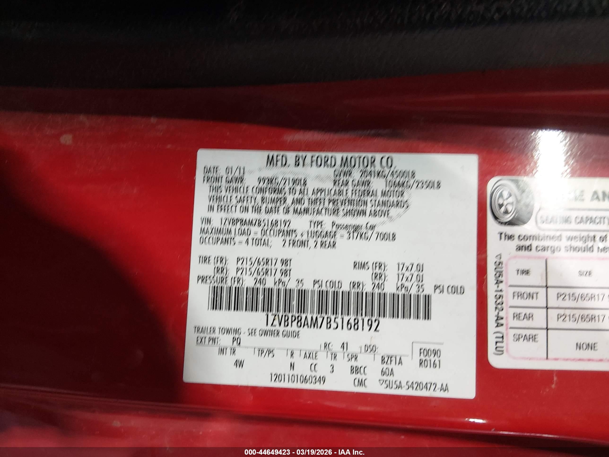 2011 Ford Mustang V6 Premium Red vin: 1ZVBP8AM7B5168192