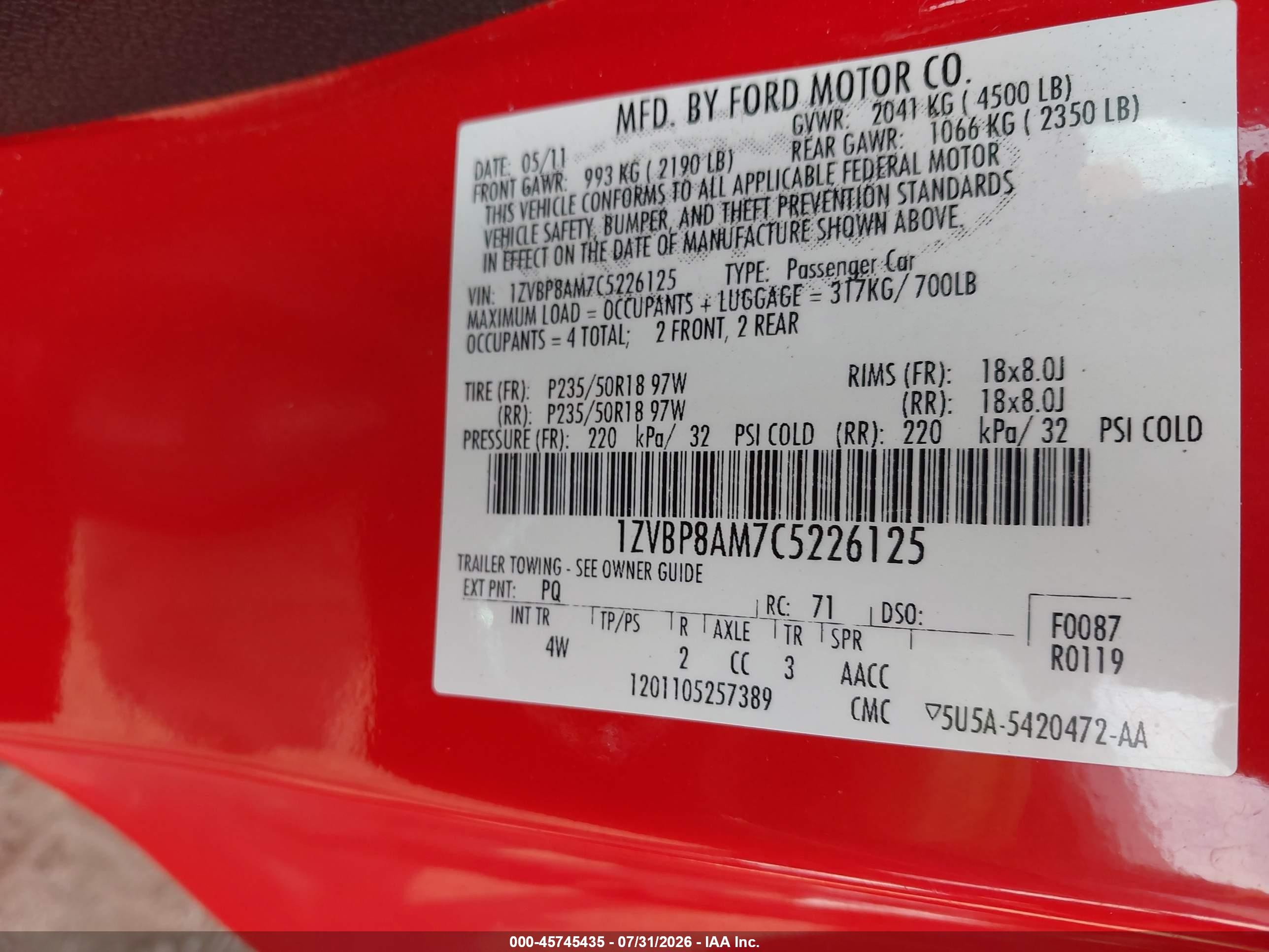 2012 Ford Mustang V6 Premium Red vin: 1ZVBP8AM7C5226125