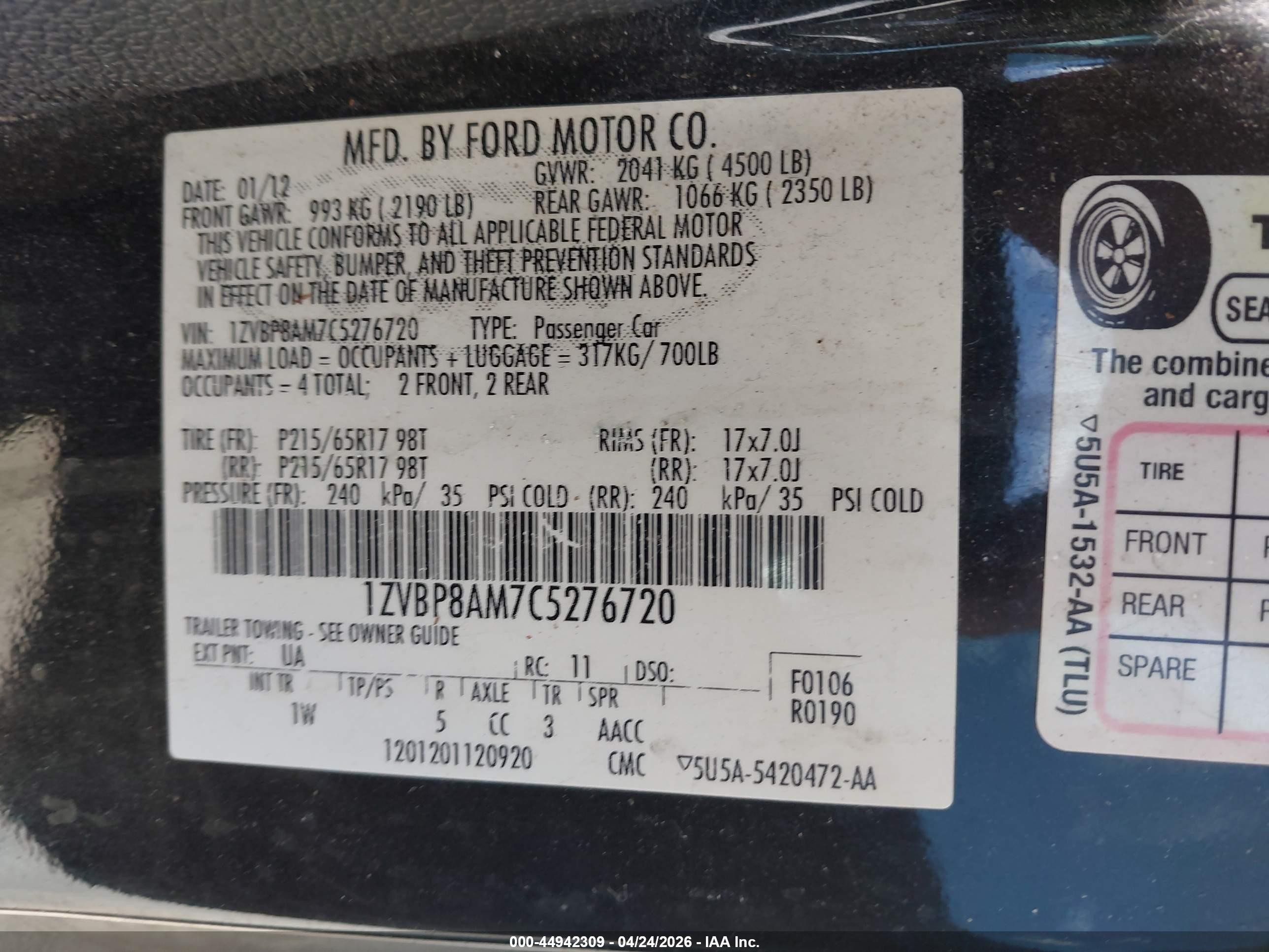 2012 Ford Mustang V6 Black vin: 1ZVBP8AM7C5276720