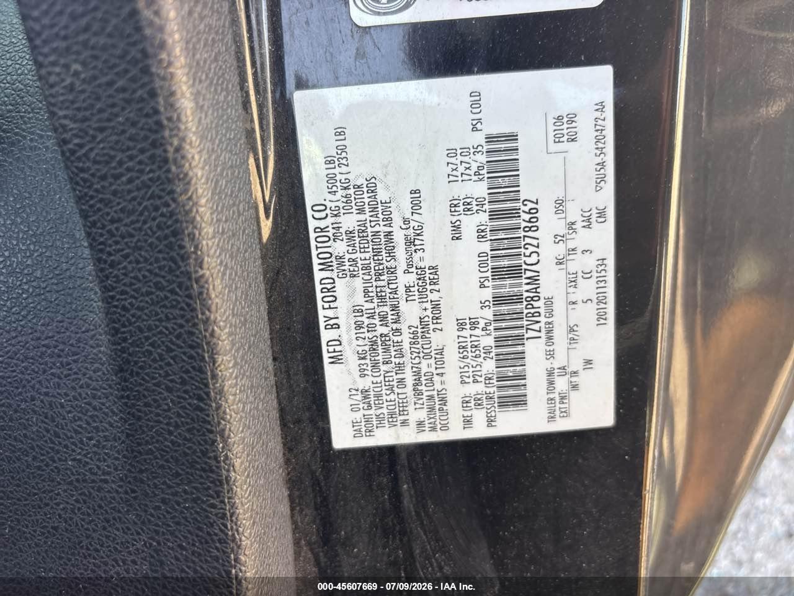 2012 Ford Mustang V6 vin: 1ZVBP8AM7C5278662