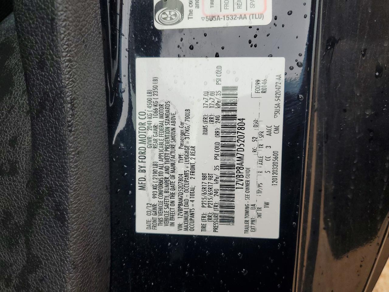 2013 Ford Mustang Black vin: 1ZVBP8AM7D5207804