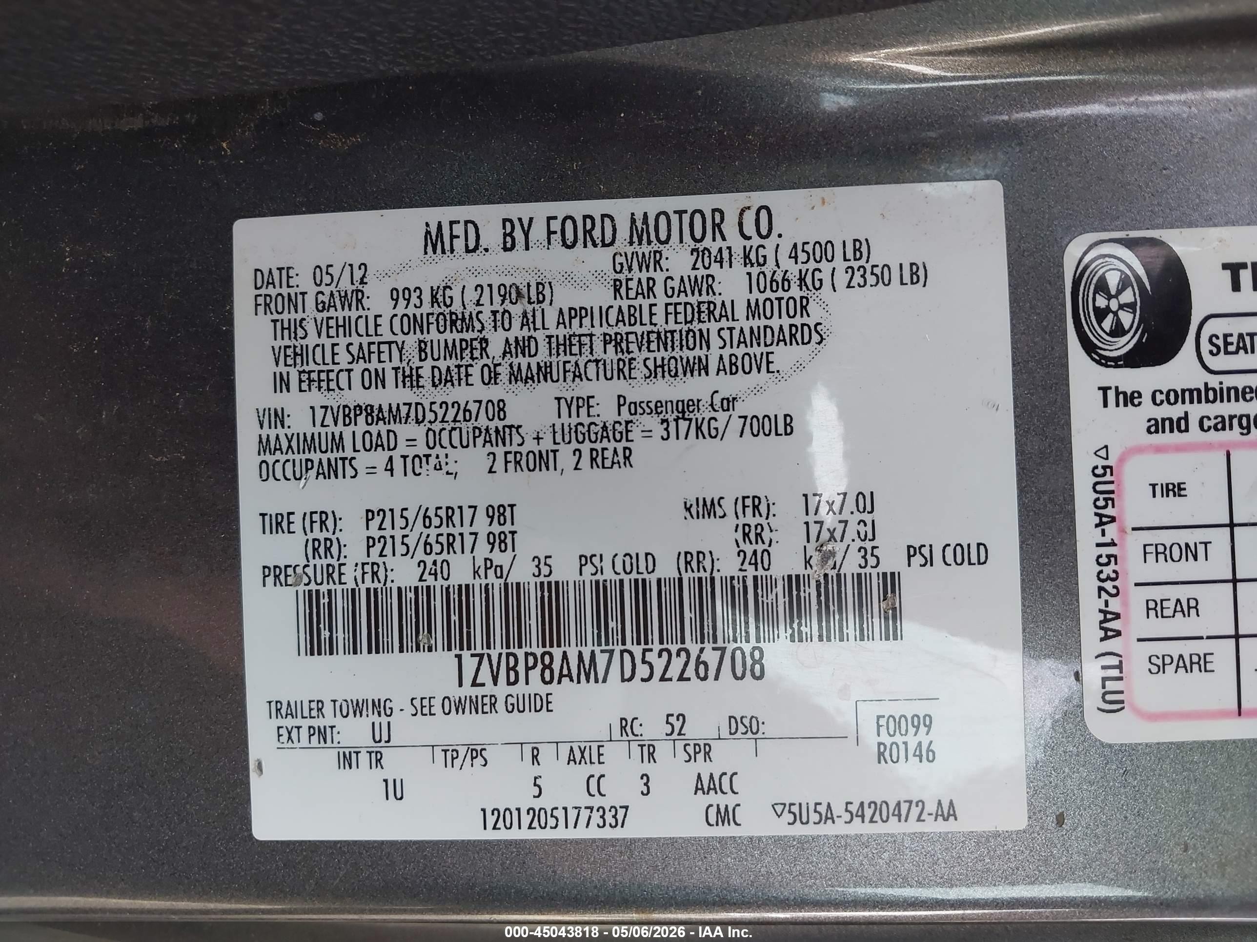 2013 Ford Mustang V6 Gray vin: 1ZVBP8AM7D5226708