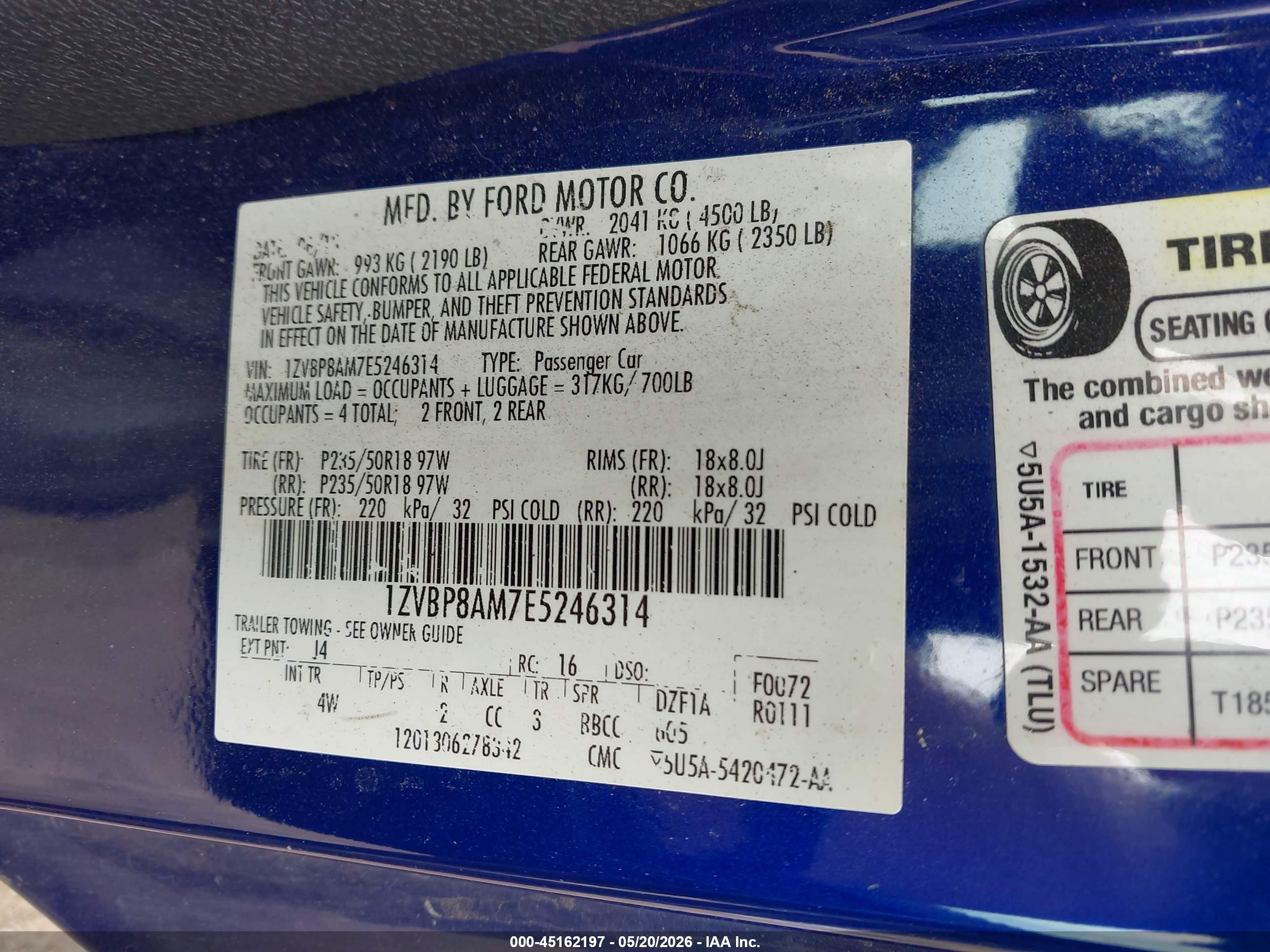2014 Ford Mustang V6 Premium Blue vin: 1ZVBP8AM7E5246314