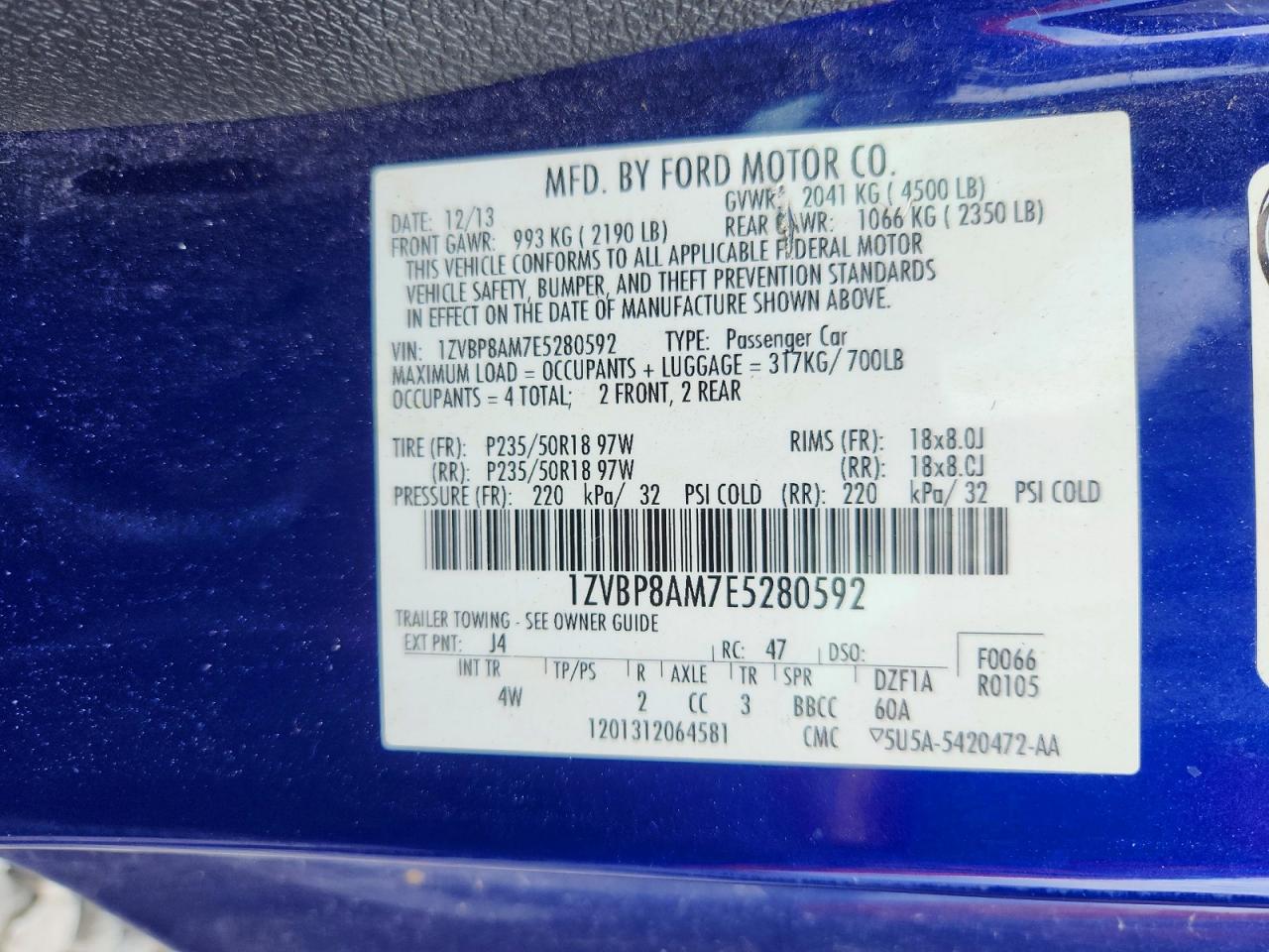 2014 Ford Mustang Blue vin: 1ZVBP8AM7E5280592