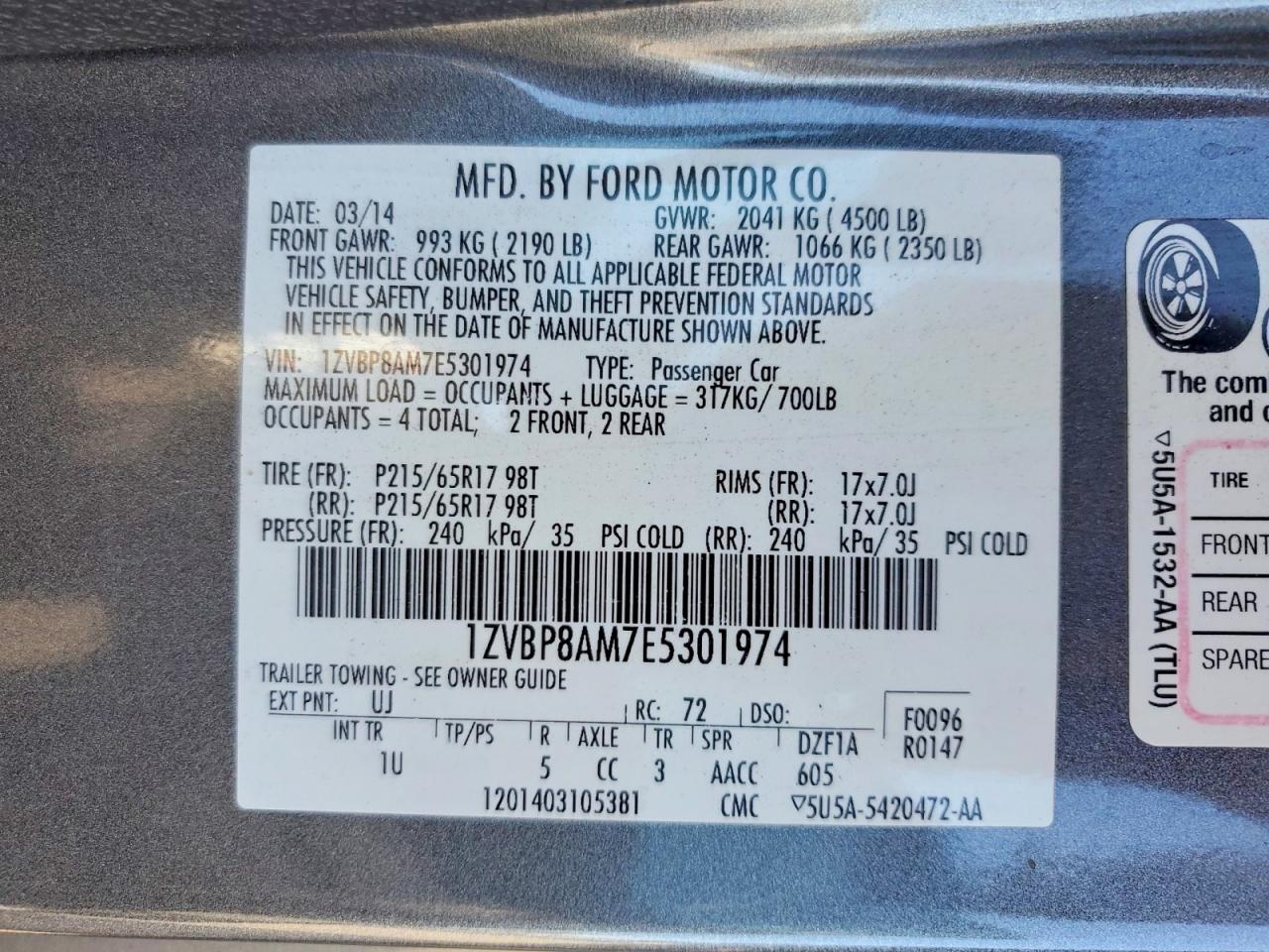 2014 Ford Mustang Gray vin: 1ZVBP8AM7E5301974