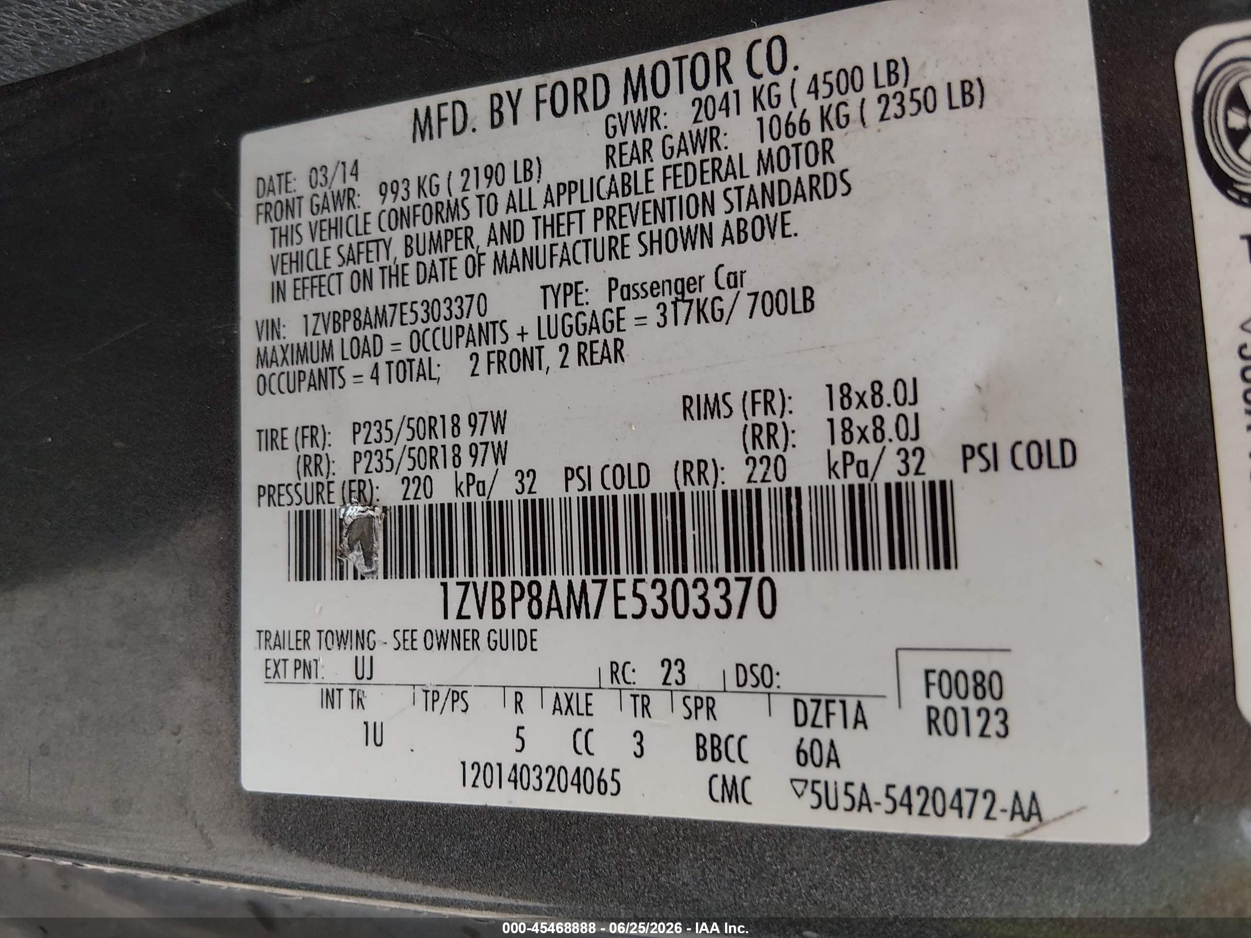 2014 Ford Mustang V6 Gray vin: 1ZVBP8AM7E5303370