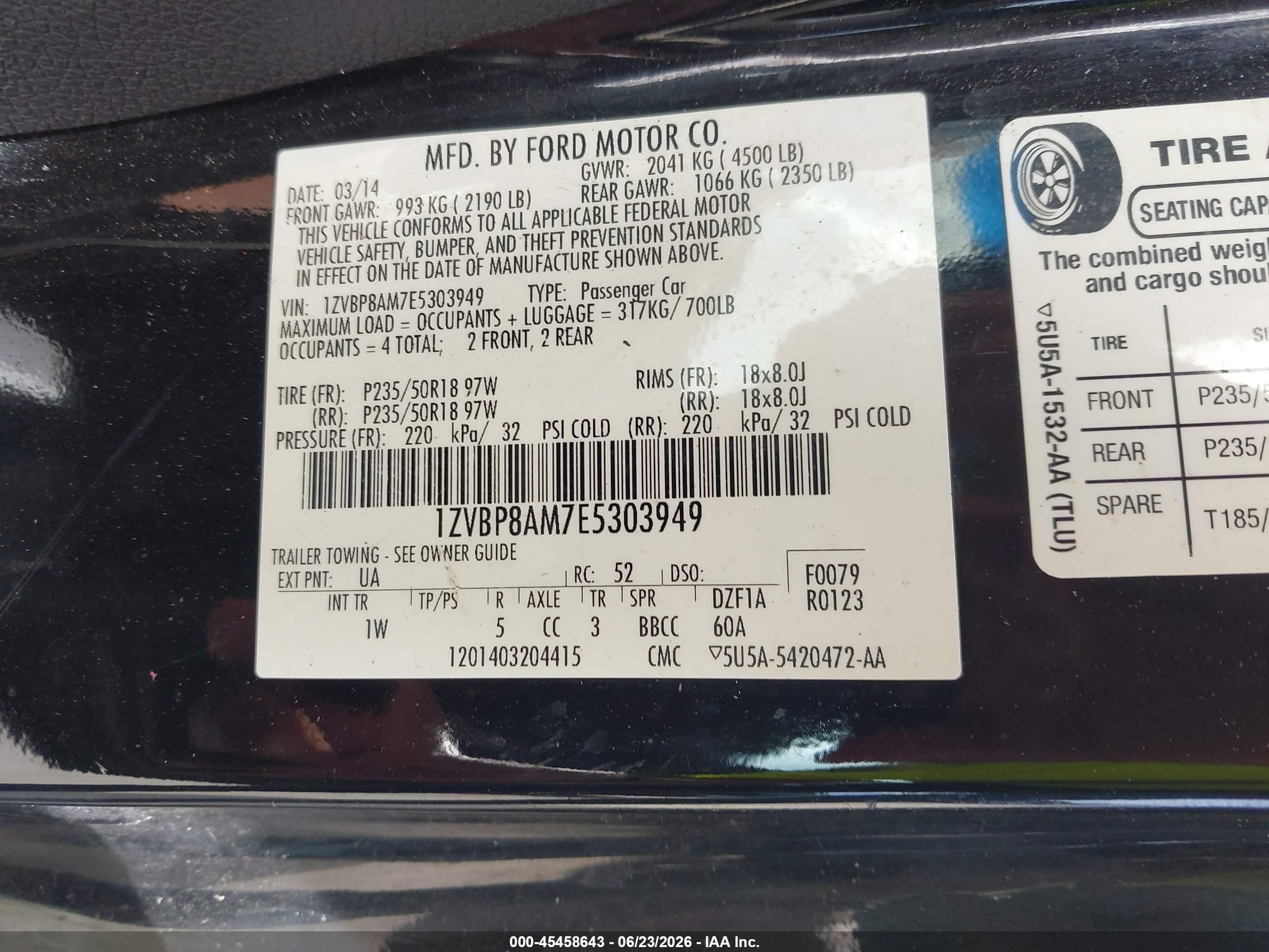 2014 Ford Mustang V6 Black vin: 1ZVBP8AM7E5303949