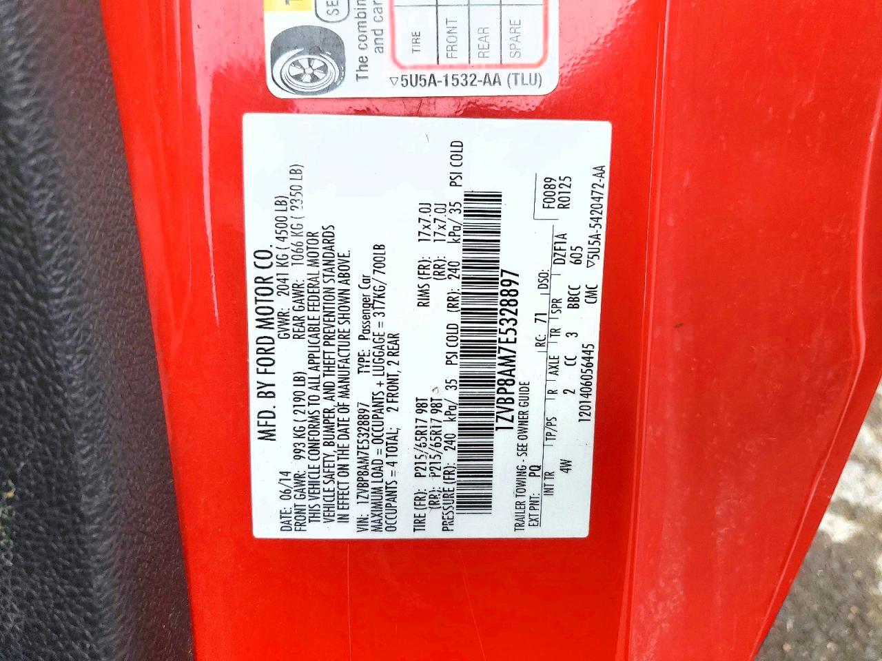 2014 Ford Mustang Red vin: 1ZVBP8AM7E5328897