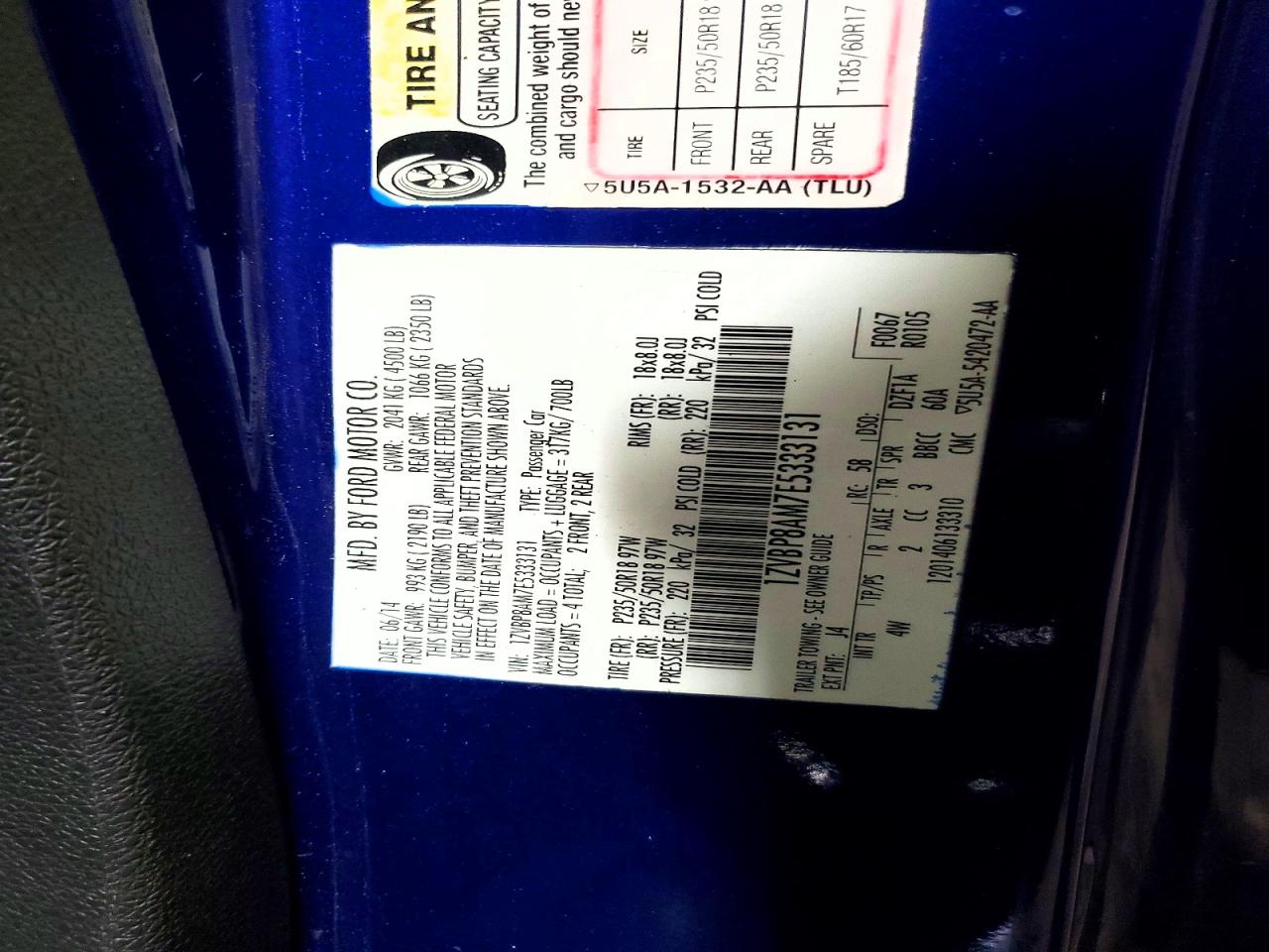 2014 Ford Mustang Blue vin: 1ZVBP8AM7E5333131