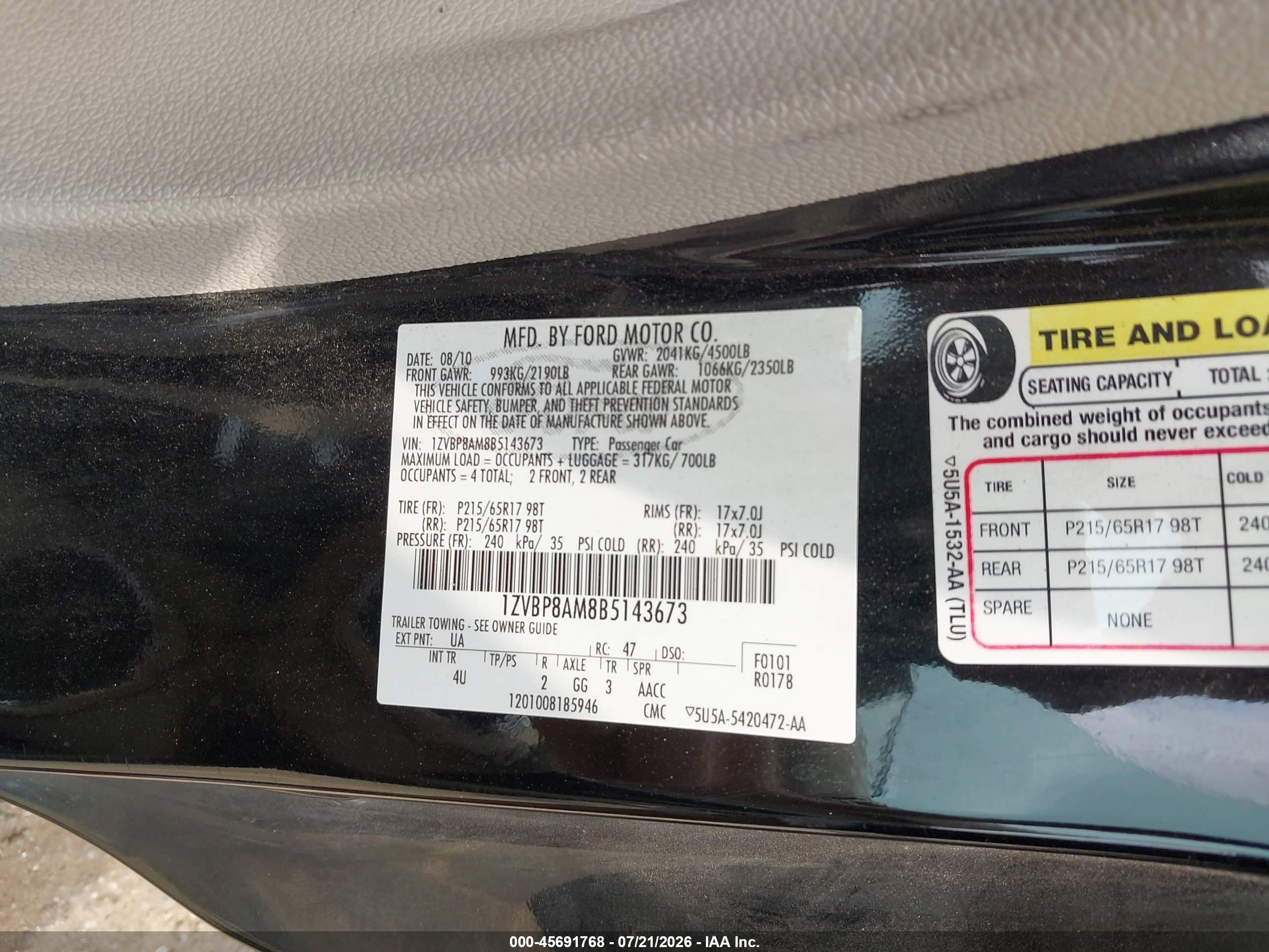 2011 Ford Mustang V6 Premium Black vin: 1ZVBP8AM8B5143673