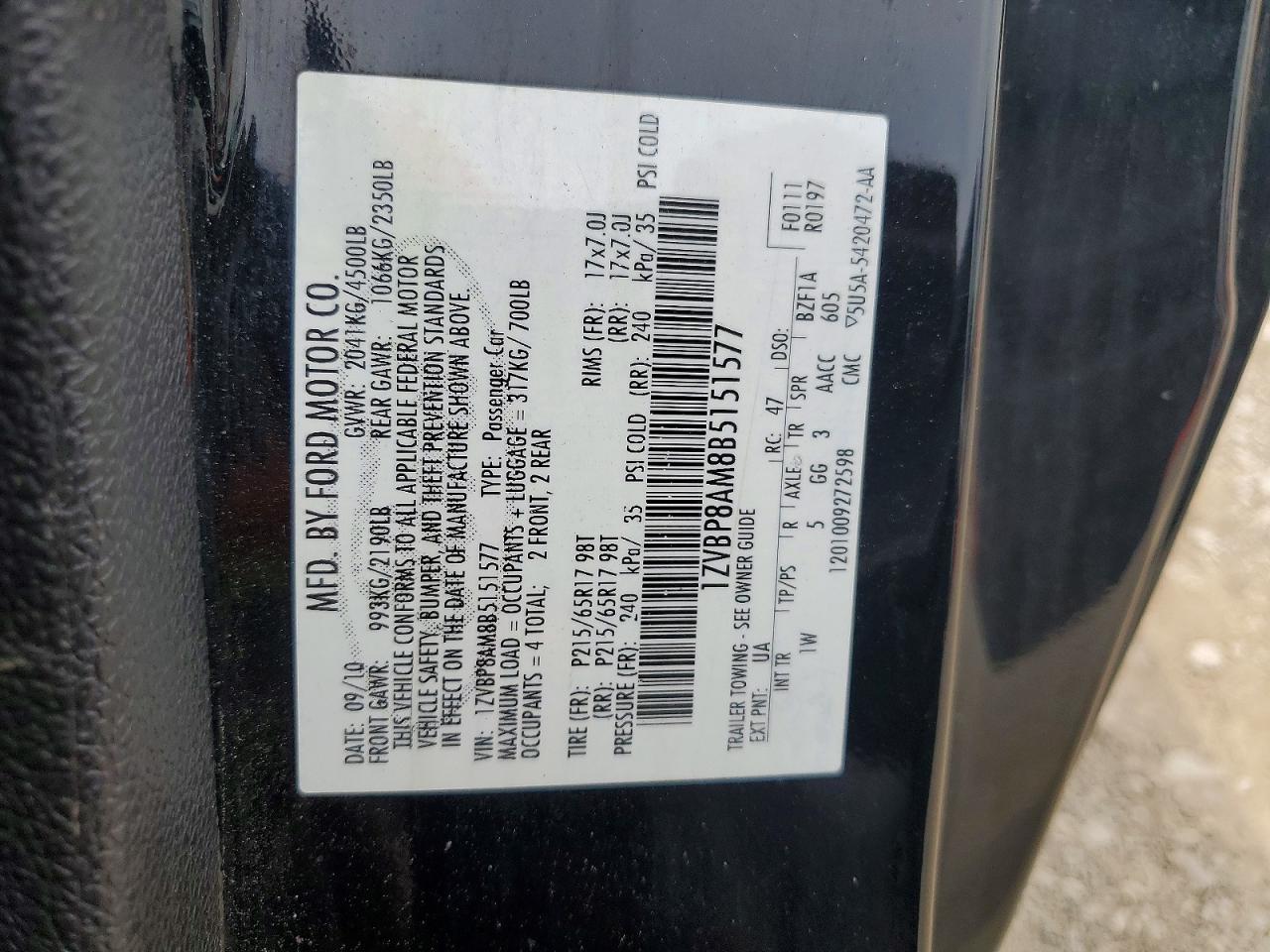 2011 Ford Mustang Черный vin: 1ZVBP8AM8B5151577
