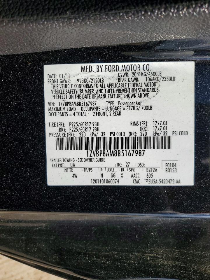 2011 Ford Mustang Черный vin: 1ZVBP8AM8B5167987