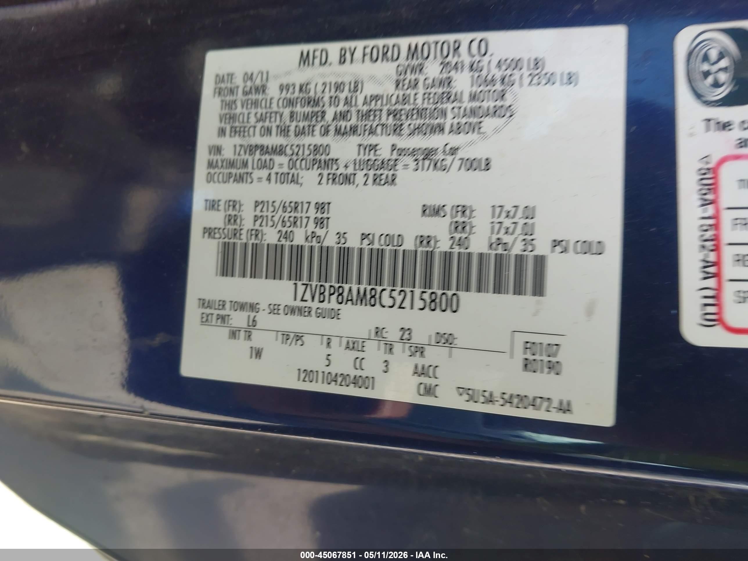 2012 Ford Mustang V6 Blue vin: 1ZVBP8AM8C5215800