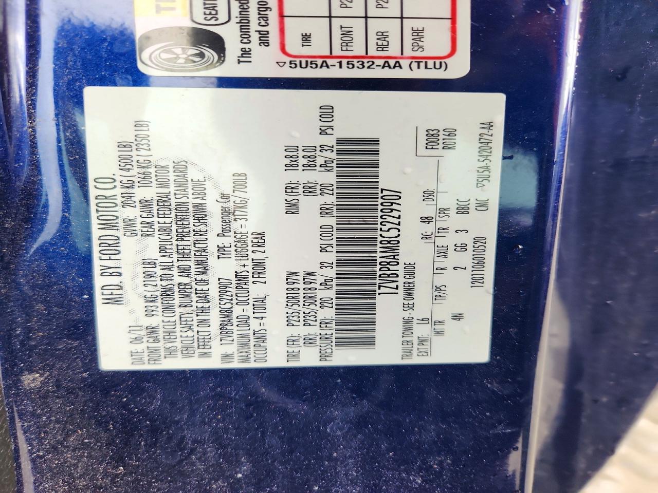 2012 Ford Mustang Blue vin: 1ZVBP8AM8C5229907