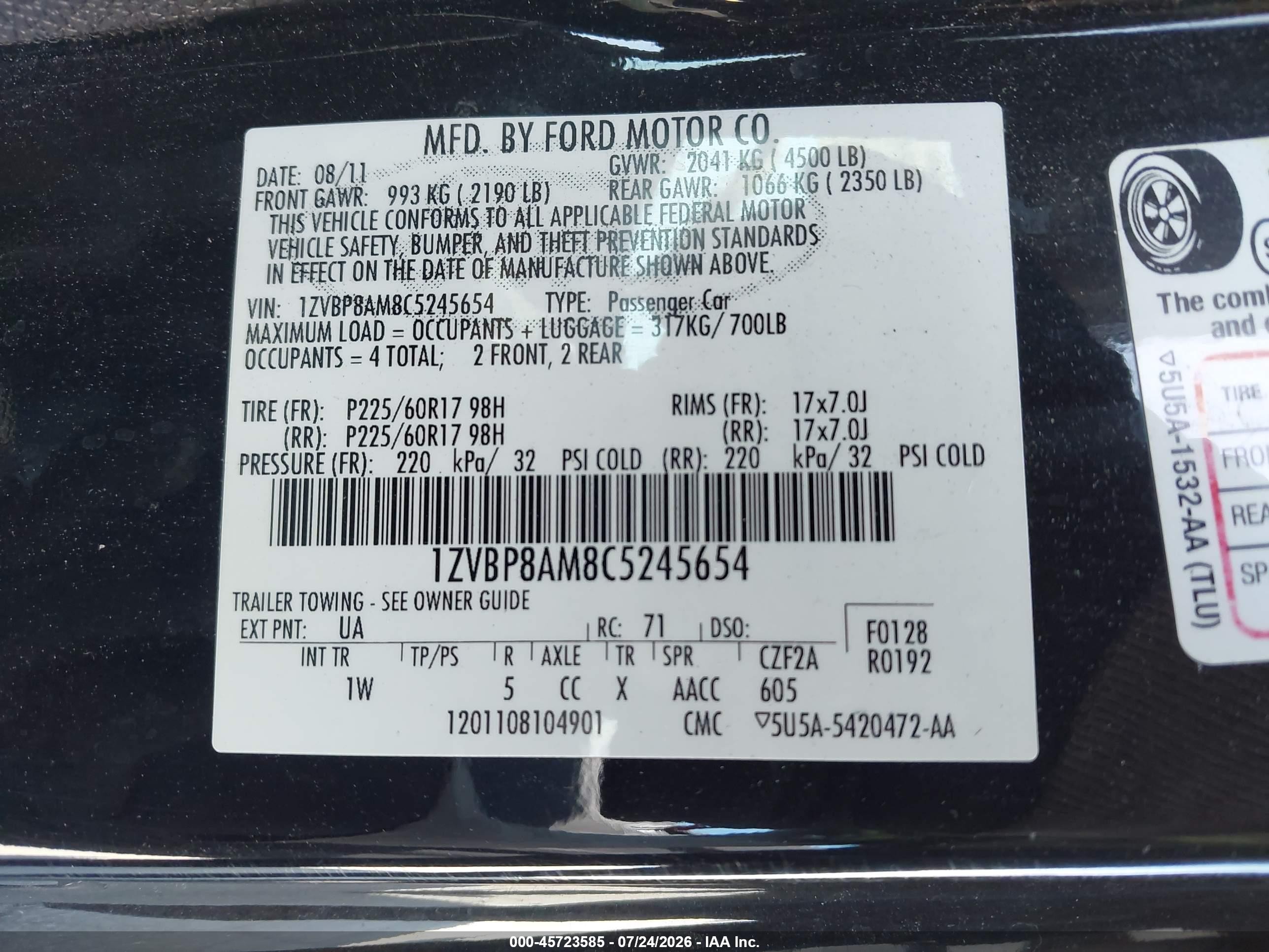 2012 Ford Mustang V6 Черный vin: 1ZVBP8AM8C5245654