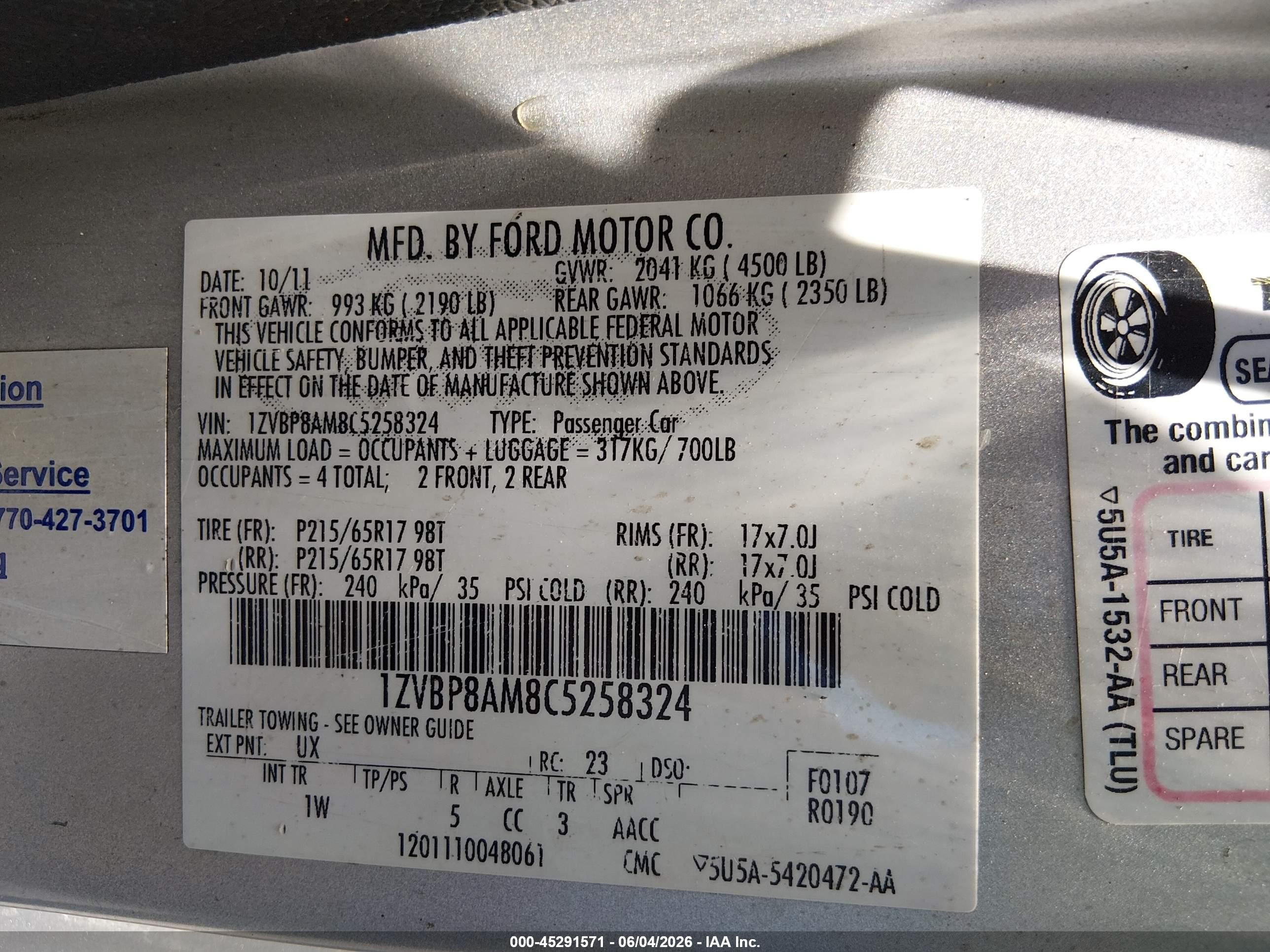 2012 Ford Mustang V6 Gray vin: 1ZVBP8AM8C5258324