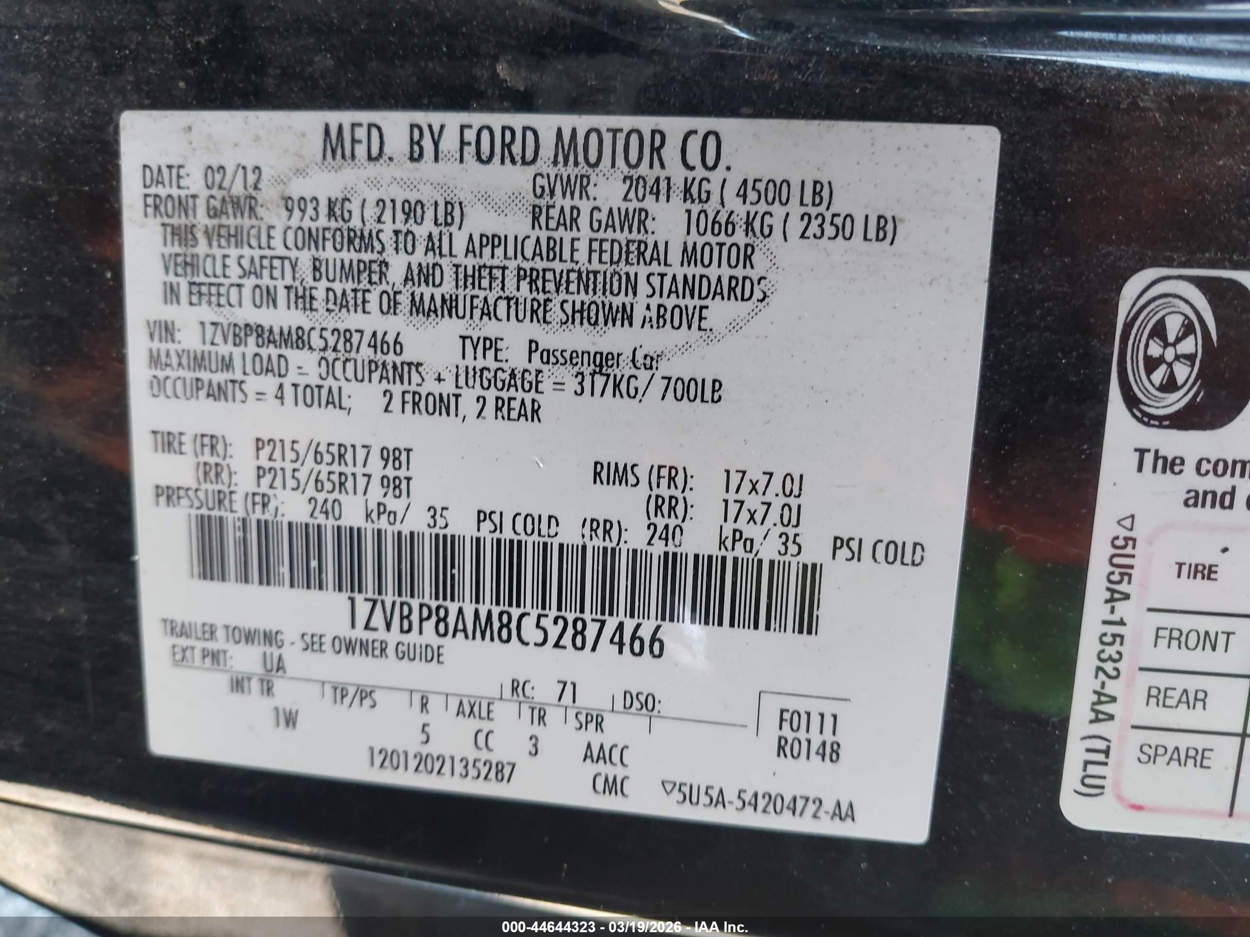 2012 Ford Mustang V6 Black vin: 1ZVBP8AM8C5287466
