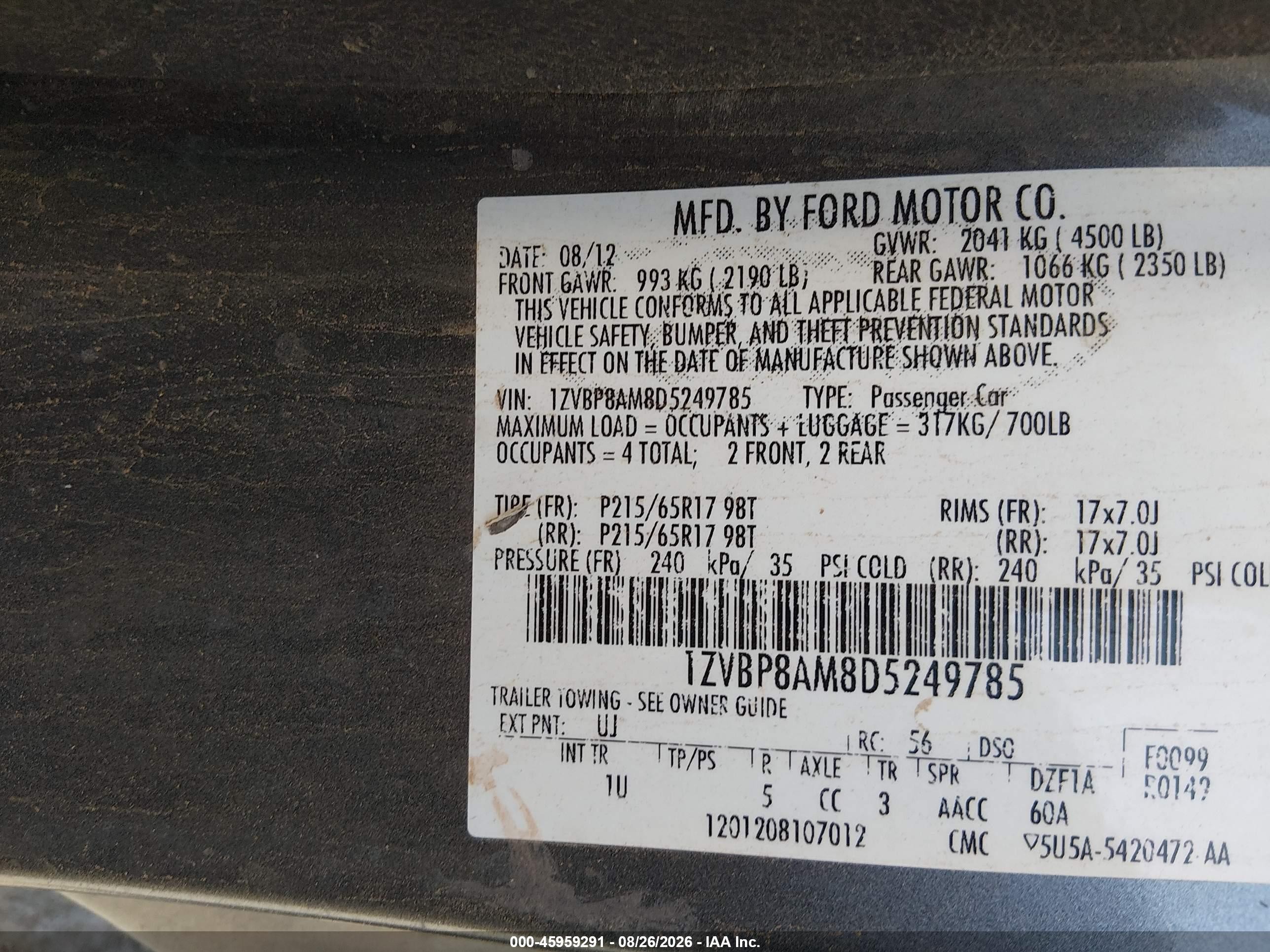 2013 Ford Mustang   Gray vin: 1ZVBP8AM8D5249785