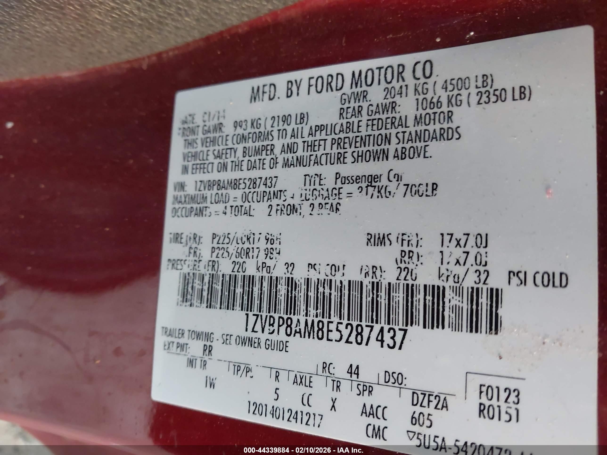 2014 Ford Mustang V6 Red vin: 1ZVBP8AM8E5287437