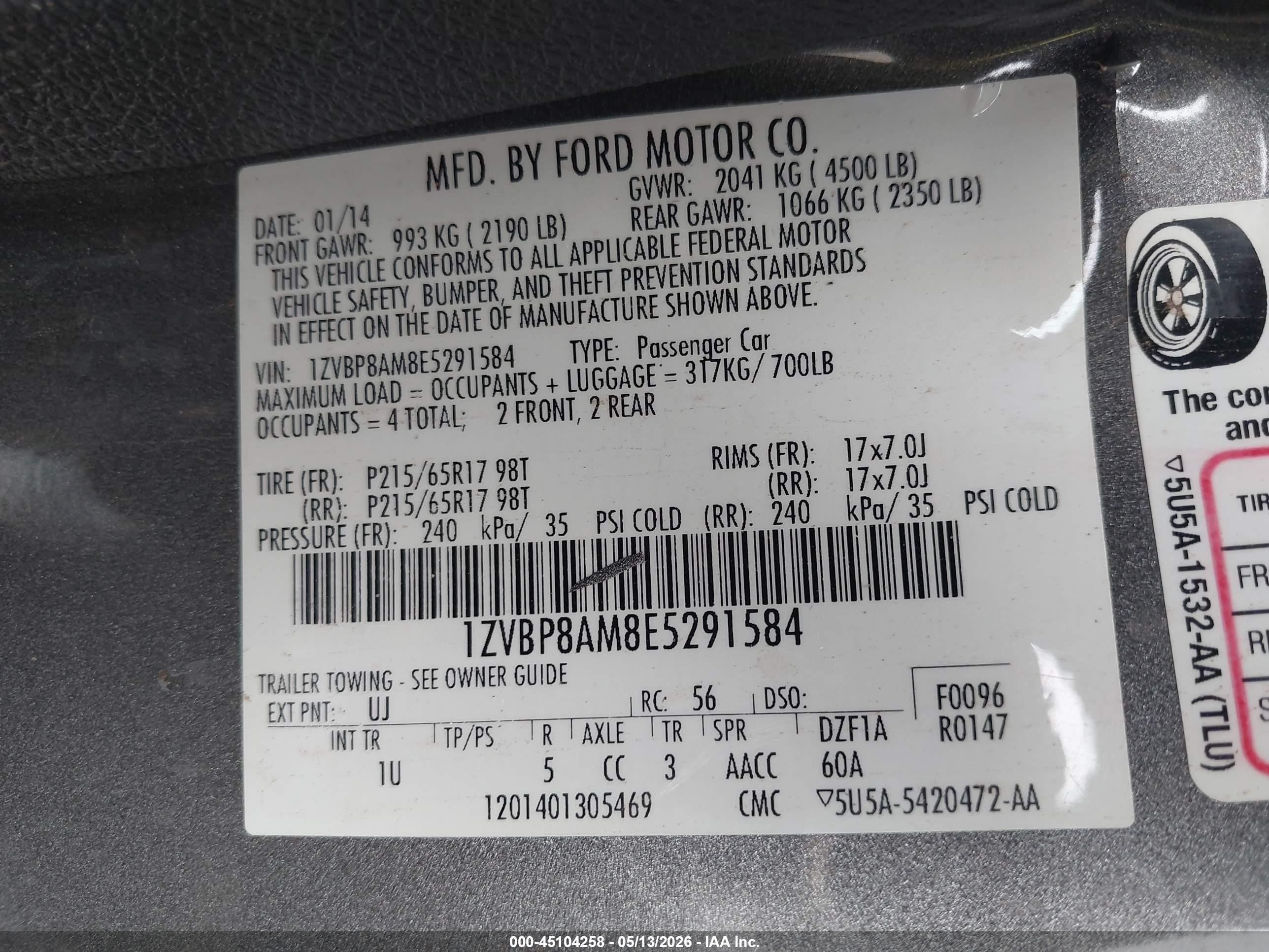 2014 Ford Mustang V6 Gray vin: 1ZVBP8AM8E5291584