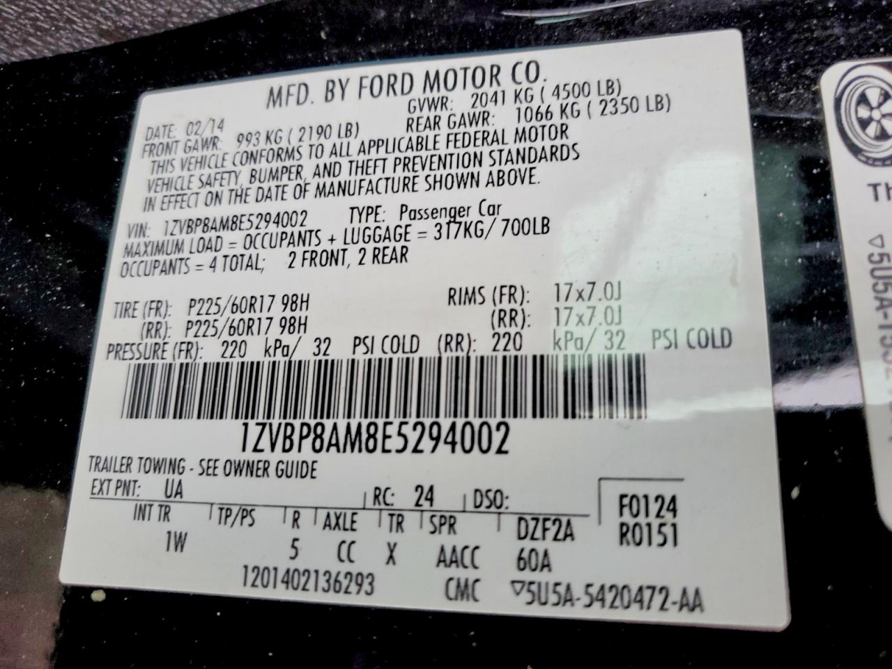2014 Ford Mustang Black vin: 1ZVBP8AM8E5294002