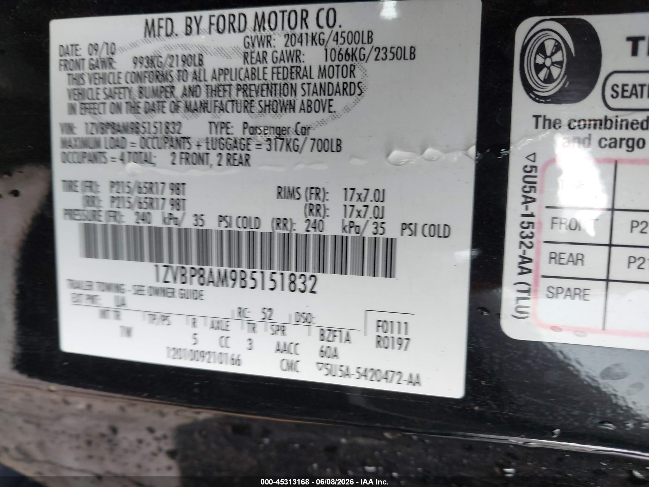 2011 Ford Mustang V6 Black vin: 1ZVBP8AM9B5151832