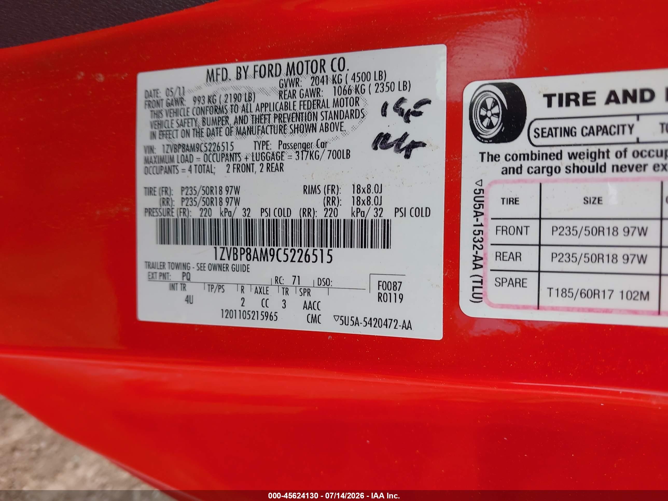2012 Ford Mustang V6 Premium Red vin: 1ZVBP8AM9C5226515