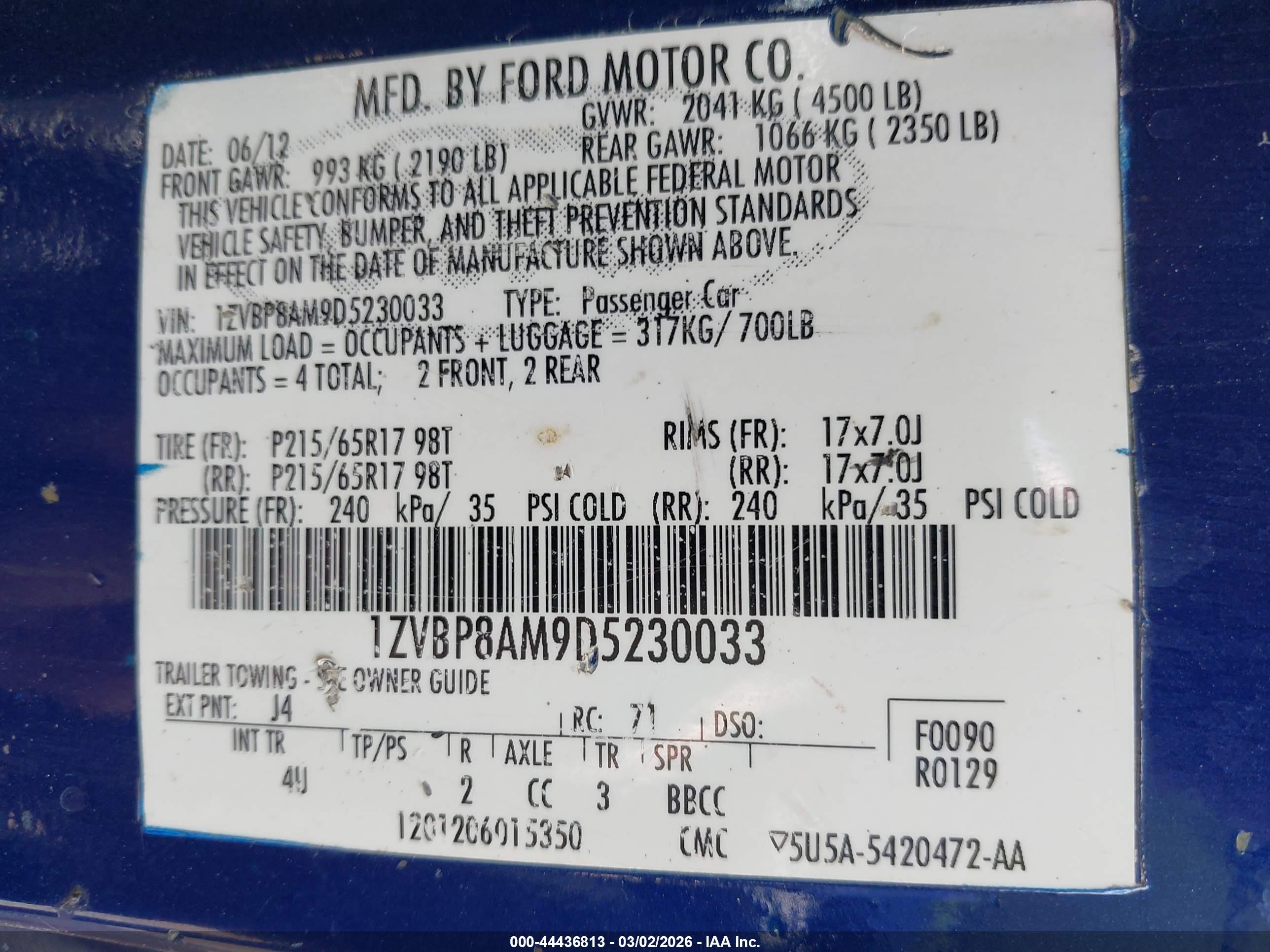 2013 Ford Mustang V6 Premium Blue vin: 1ZVBP8AM9D5230033