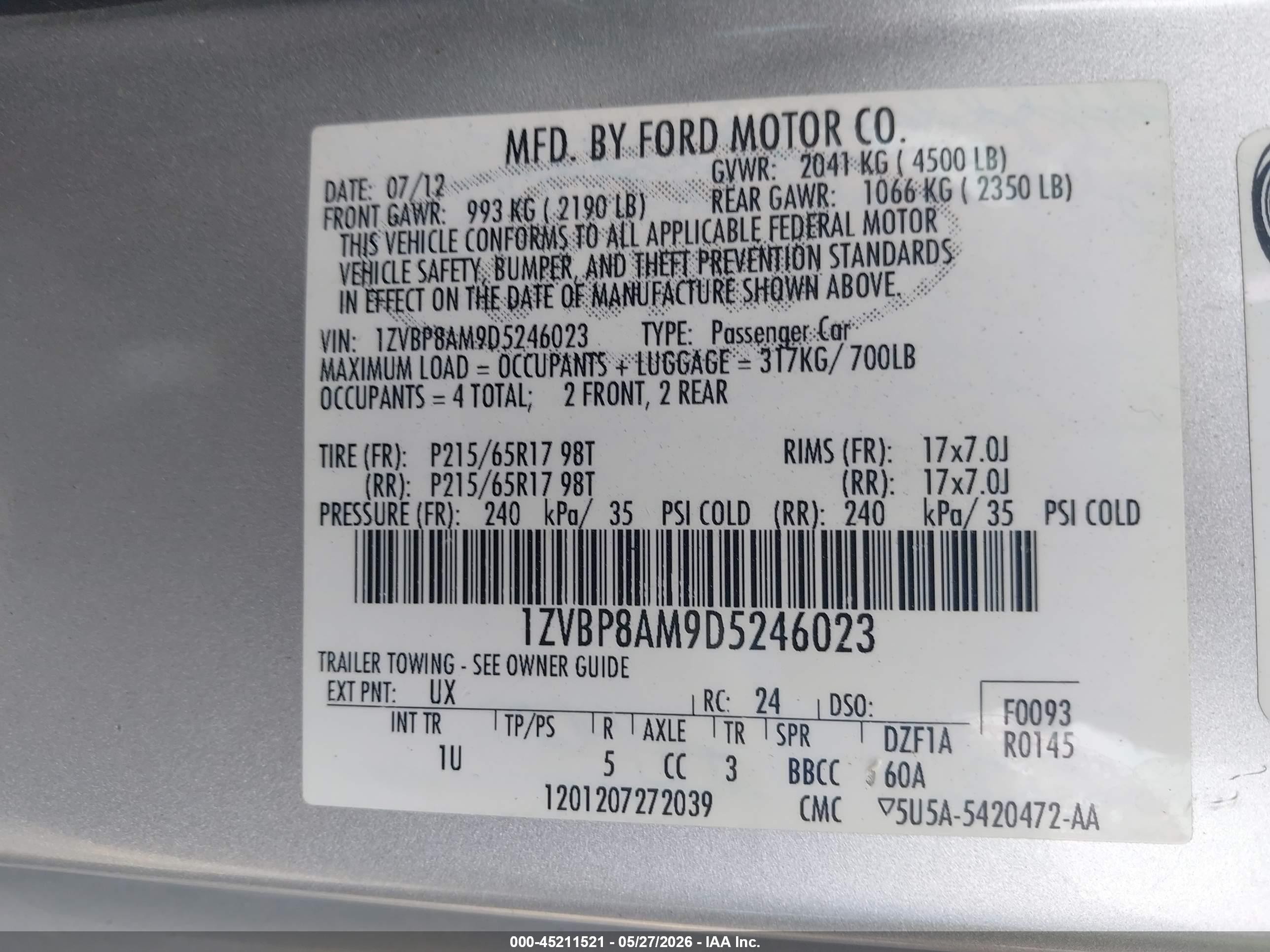2013 Ford Mustang V6 Silver vin: 1ZVBP8AM9D5246023