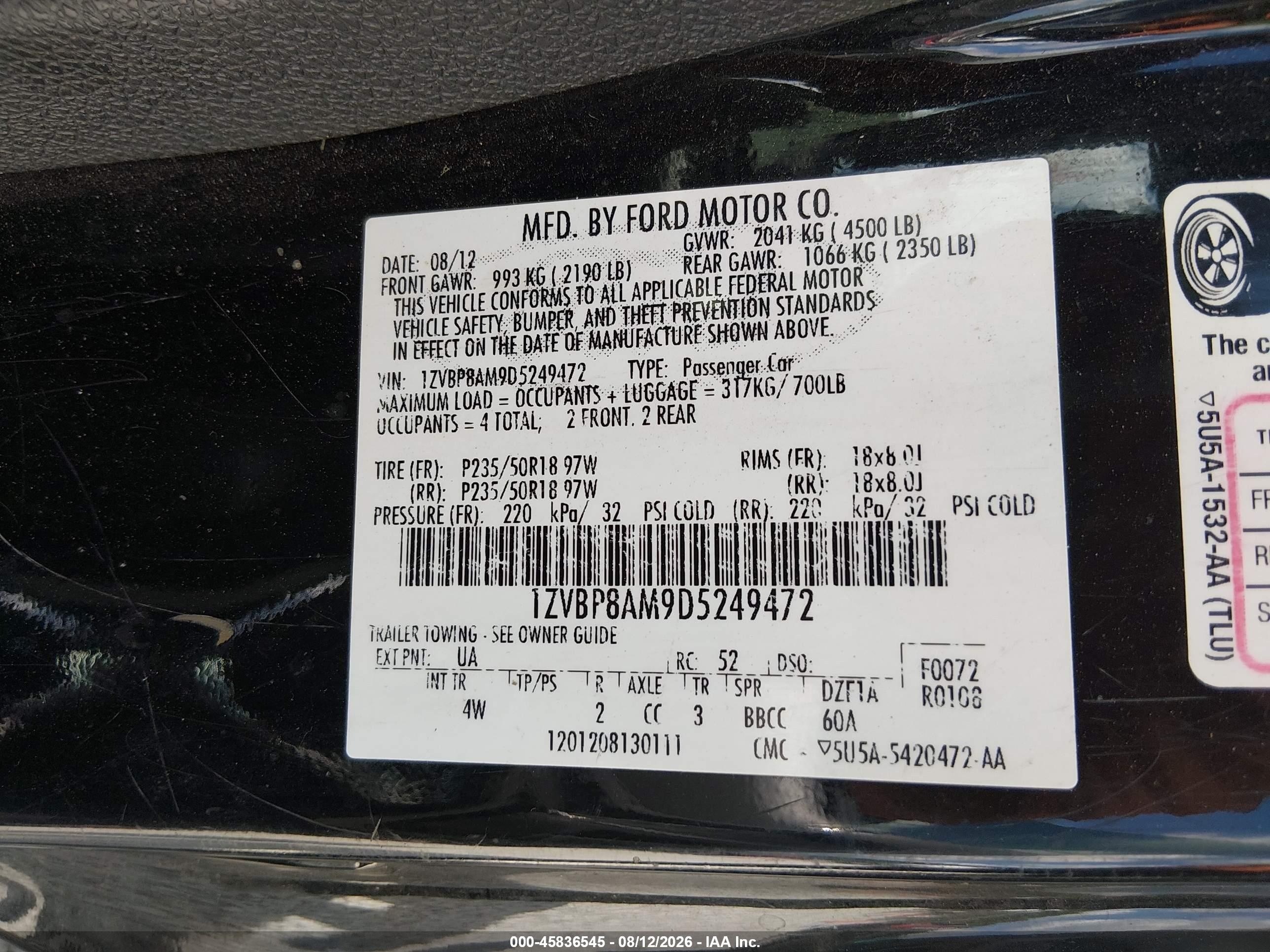 2013 Ford Mustang V6 Premium Black vin: 1ZVBP8AM9D5249472