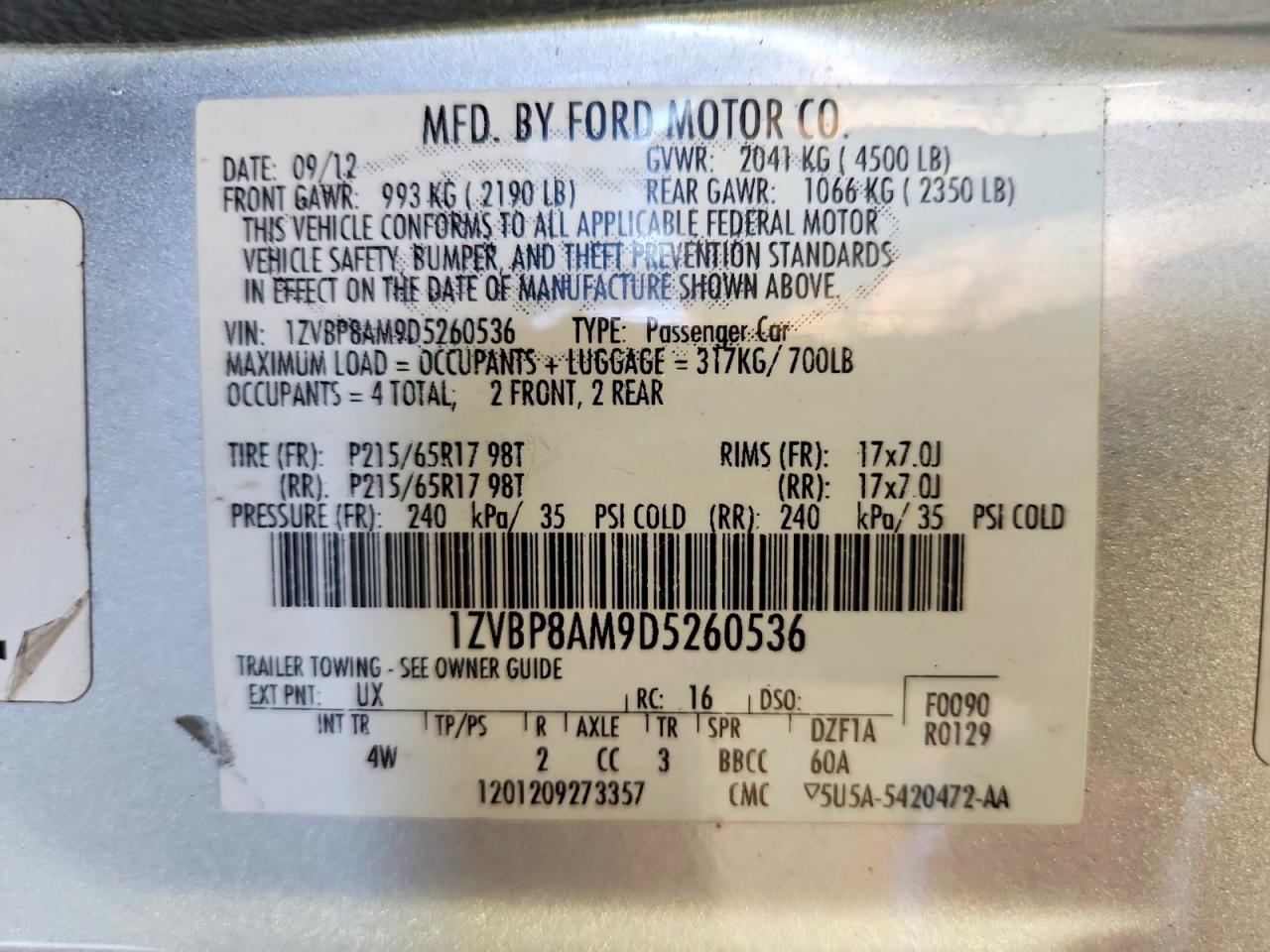 2013 Ford Mustang Silver vin: 1ZVBP8AM9D5260536