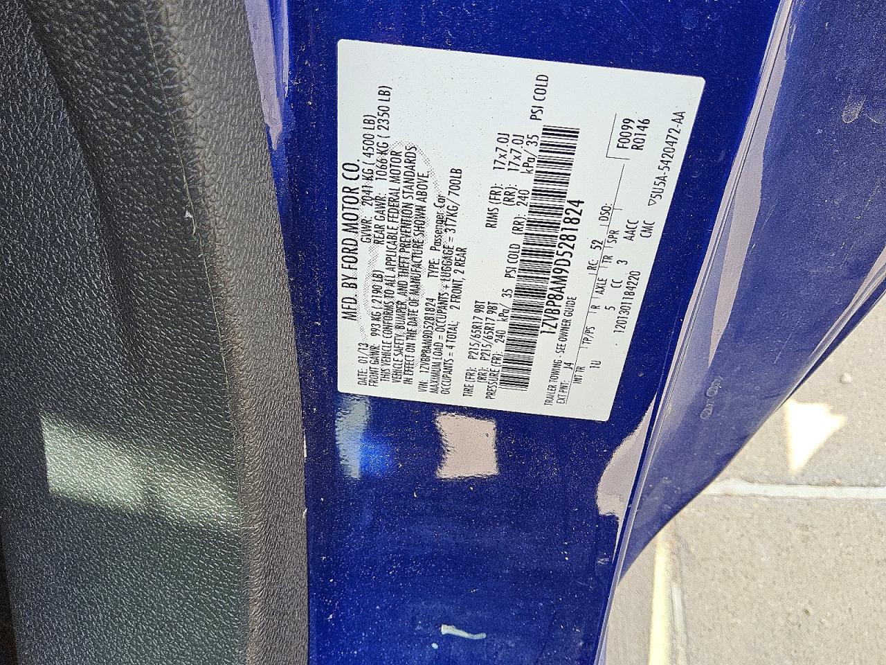 2013 Ford Mustang Blue vin: 1ZVBP8AM9D5281824