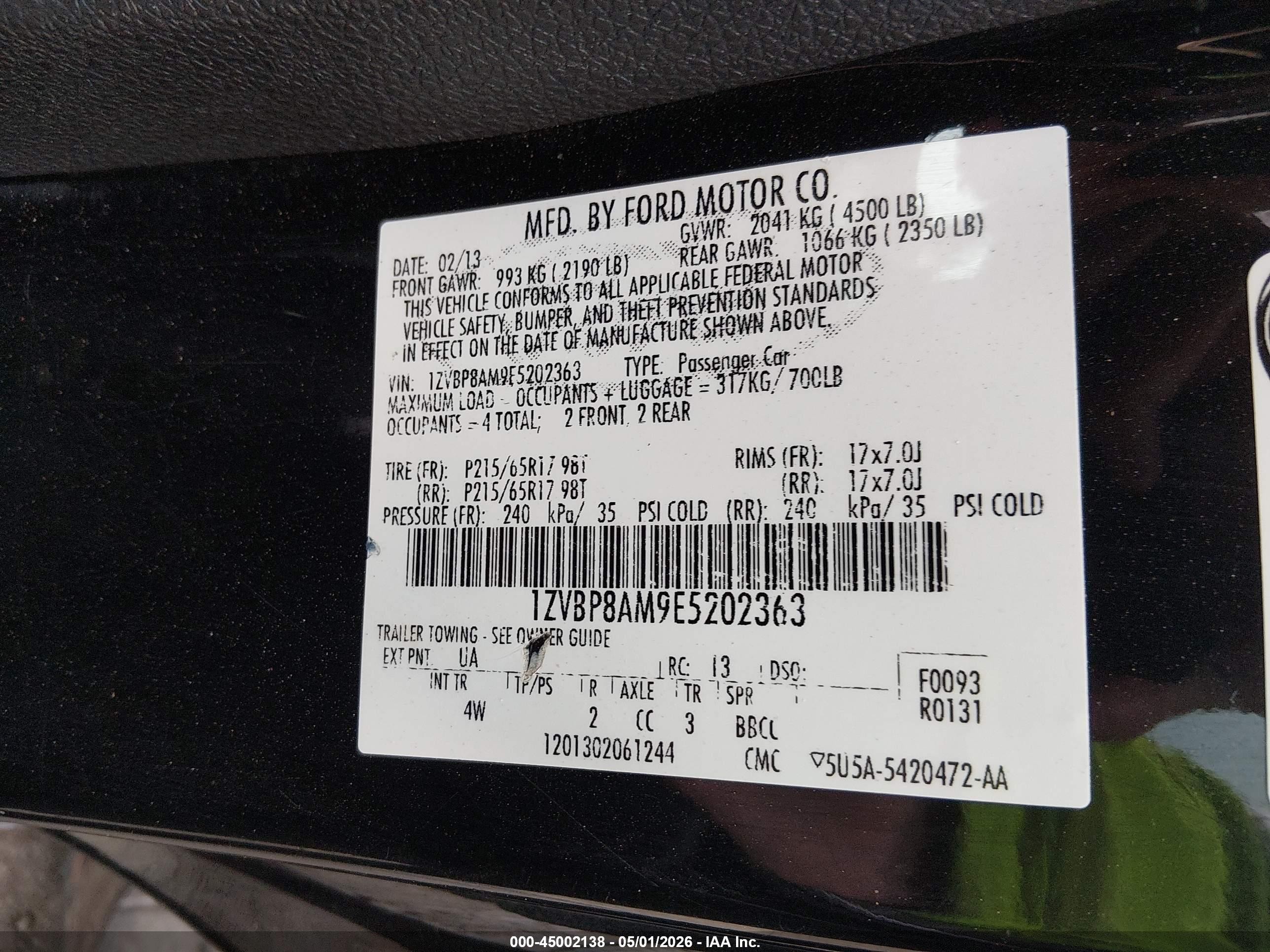 2014 Ford Mustang V6 Premium Black vin: 1ZVBP8AM9E5202363