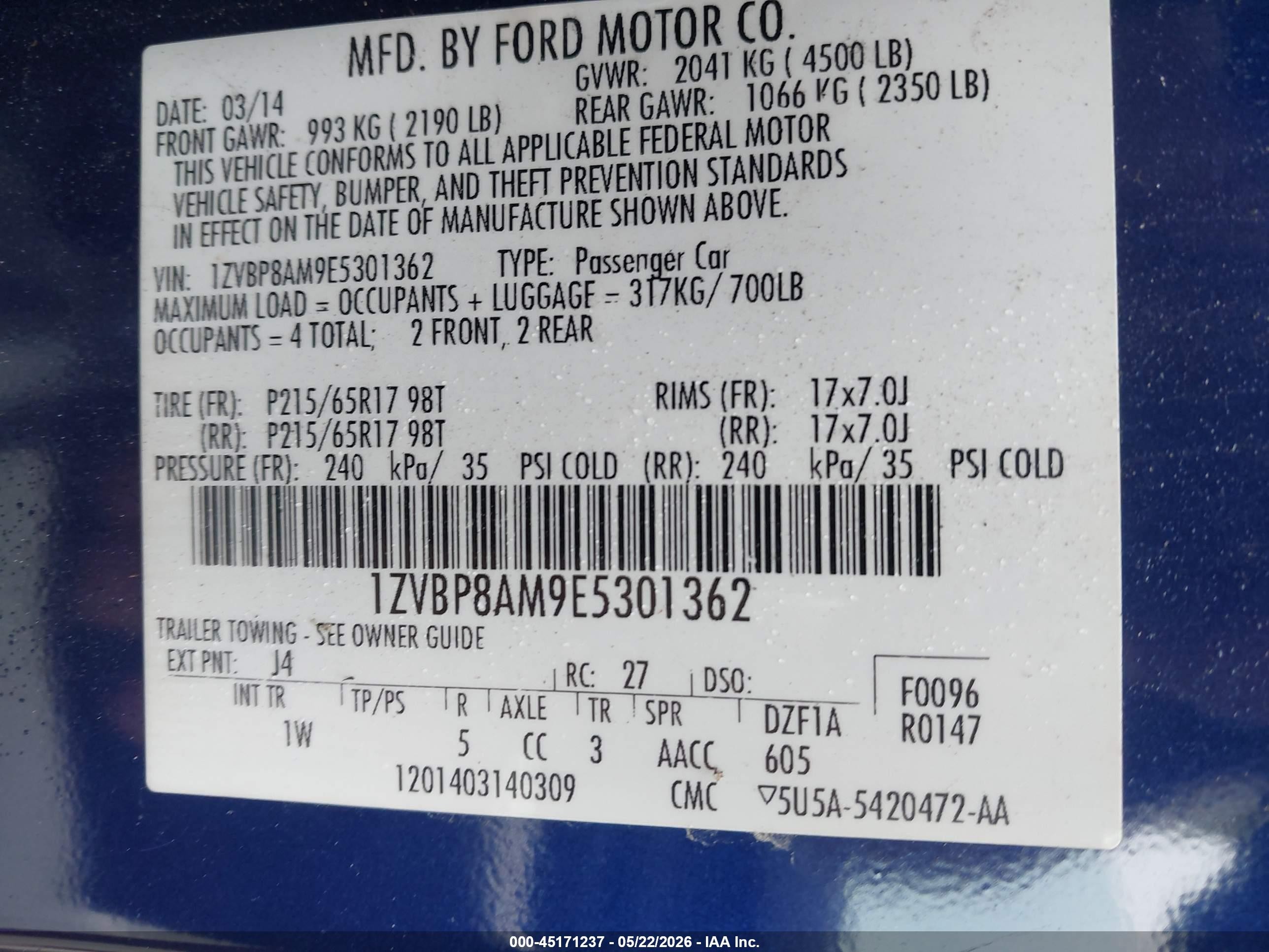 2014 Ford Mustang V6 Blue vin: 1ZVBP8AM9E5301362