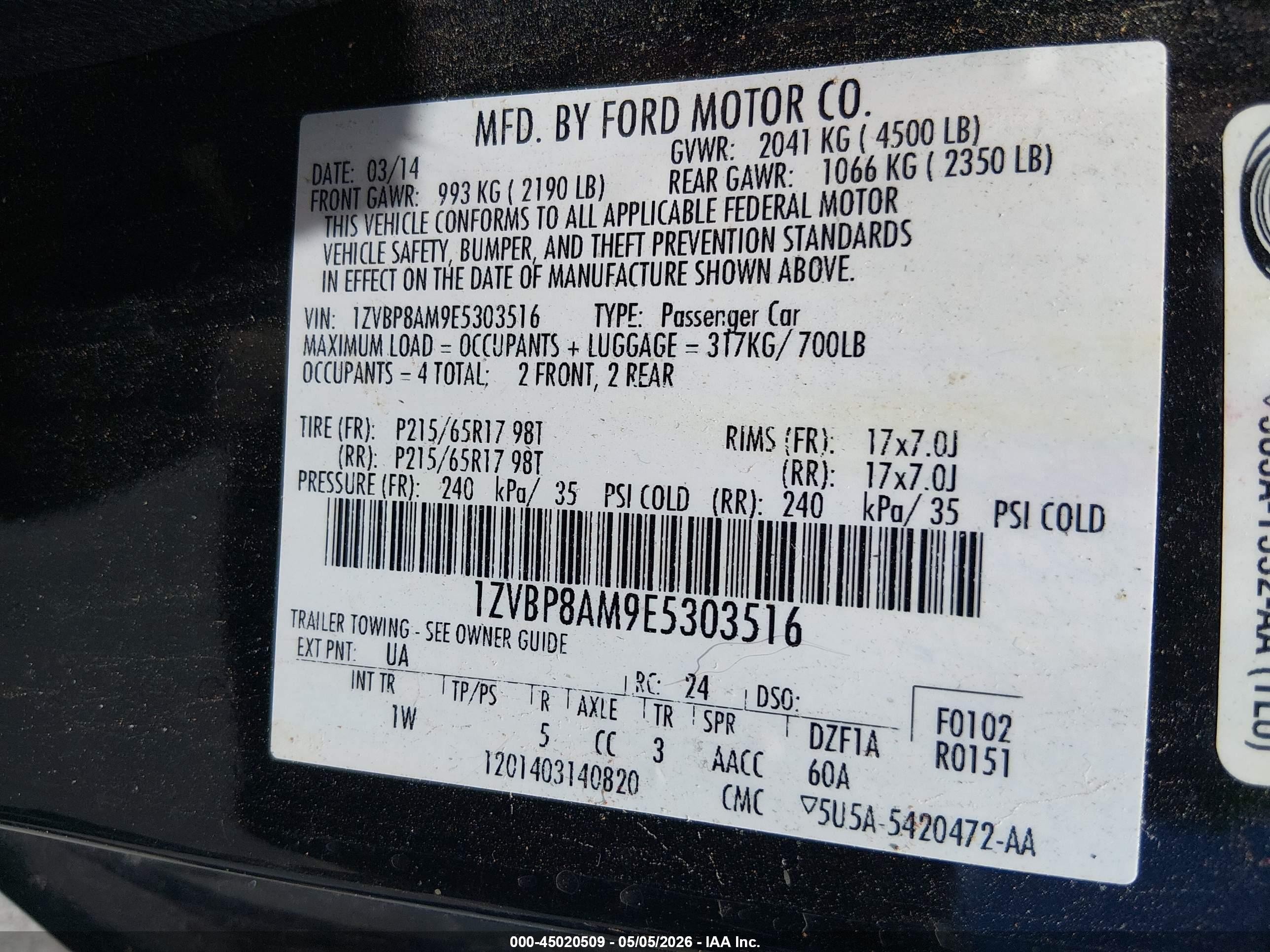 2014 Ford Mustang V6 Черный vin: 1ZVBP8AM9E5303516