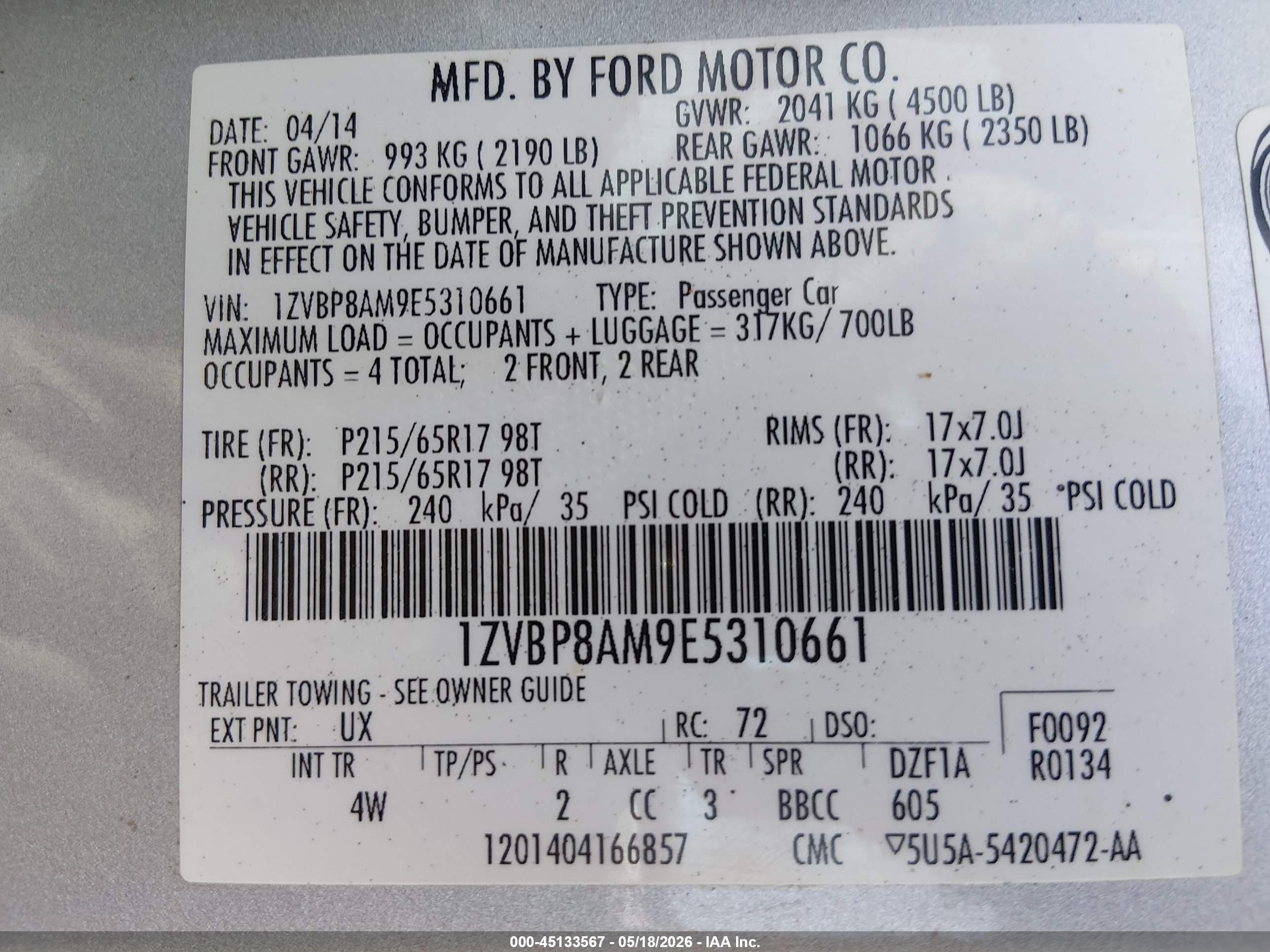 2014 Ford Mustang V6 Premium Silver vin: 1ZVBP8AM9E5310661