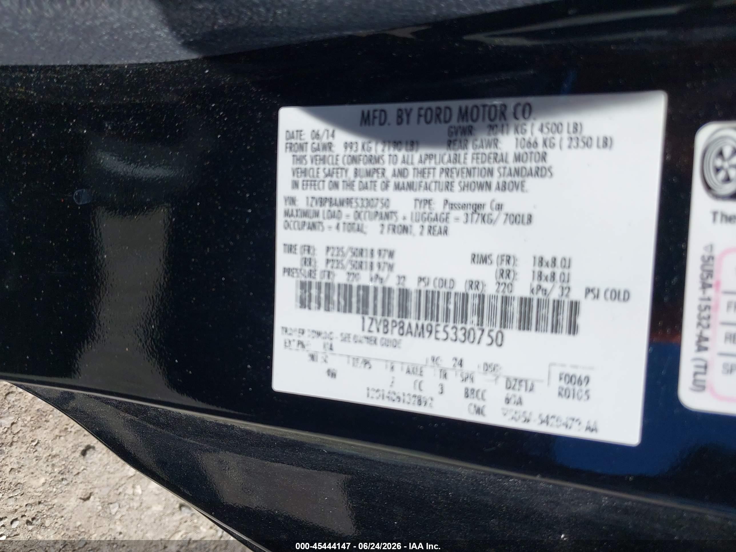 2014 Ford Mustang V6 Black vin: 1ZVBP8AM9E5330750