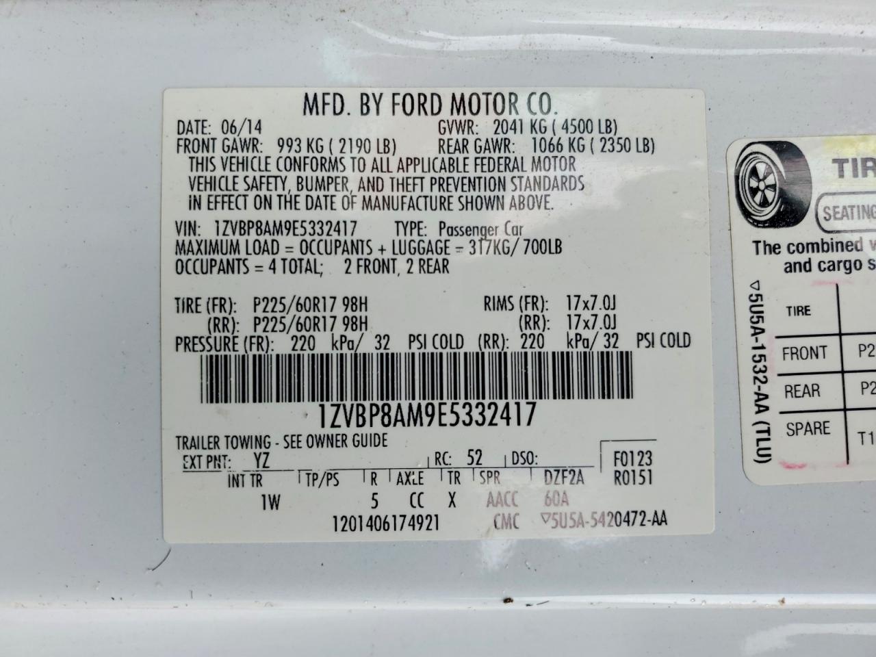 2014 Ford Mustang Белый vin: 1ZVBP8AM9E5332417