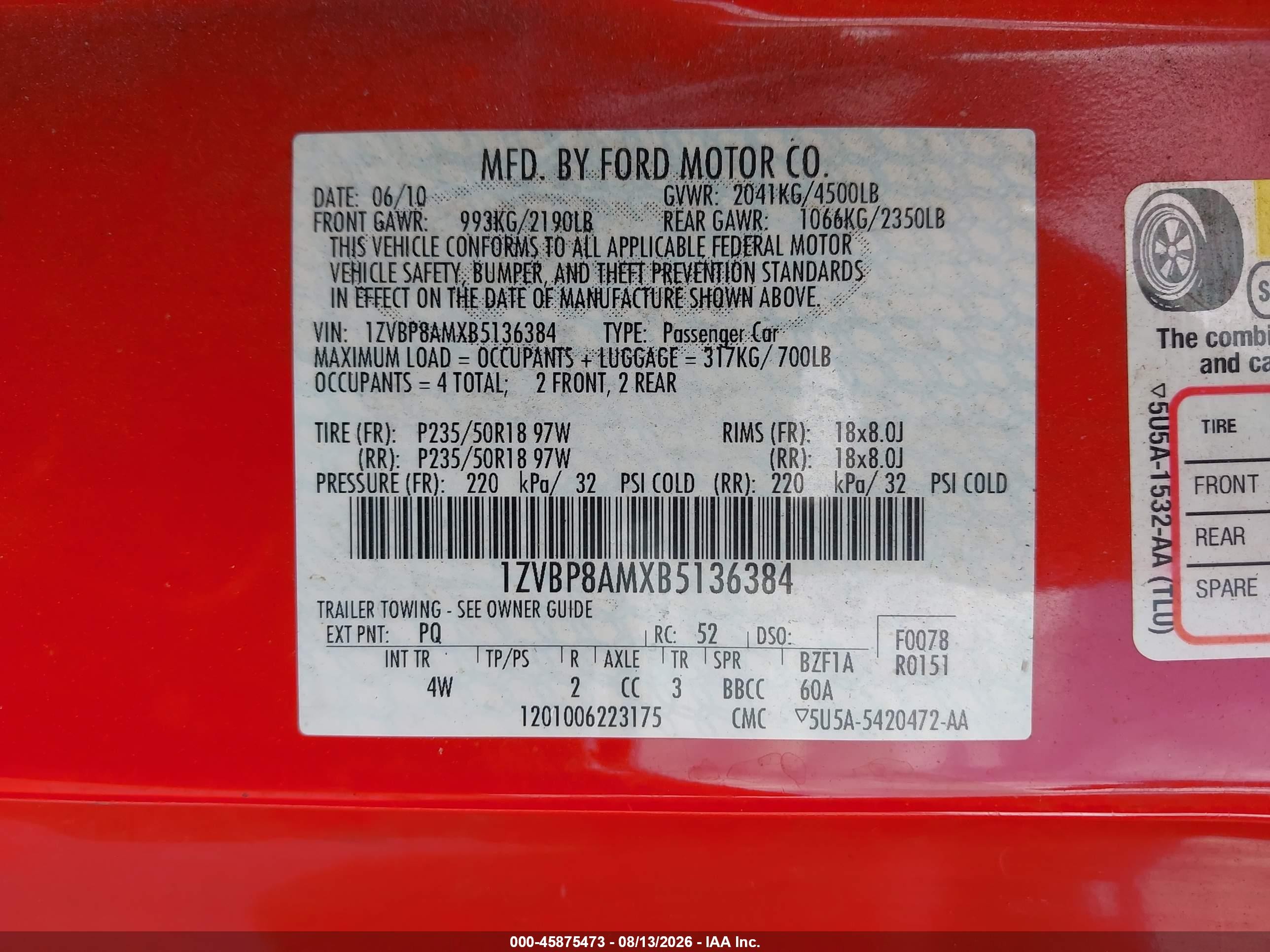 2011 Ford Mustang V6 Premium Red vin: 1ZVBP8AMXB5136384