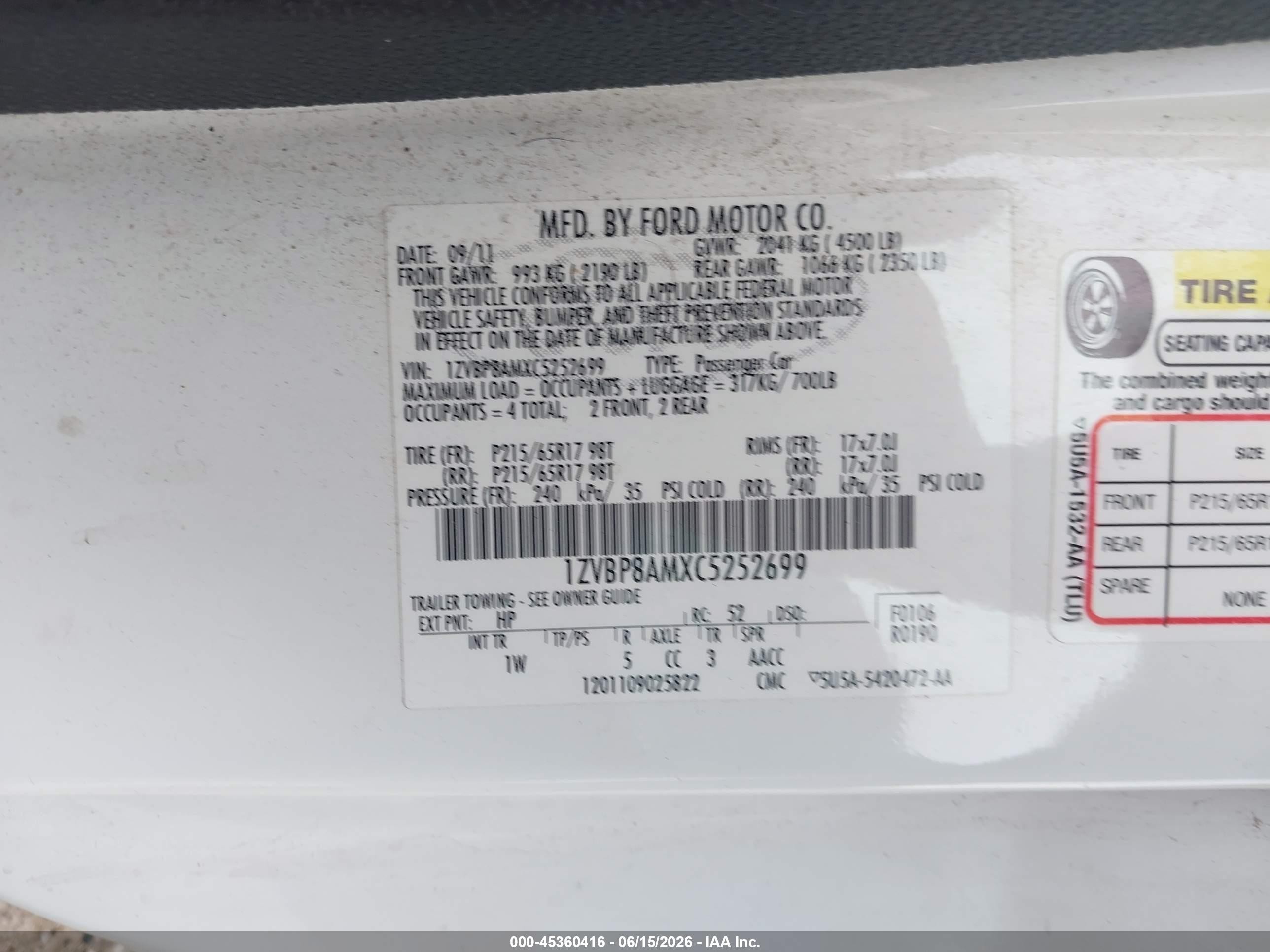 2012 Ford Mustang V6 White vin: 1ZVBP8AMXC5252699